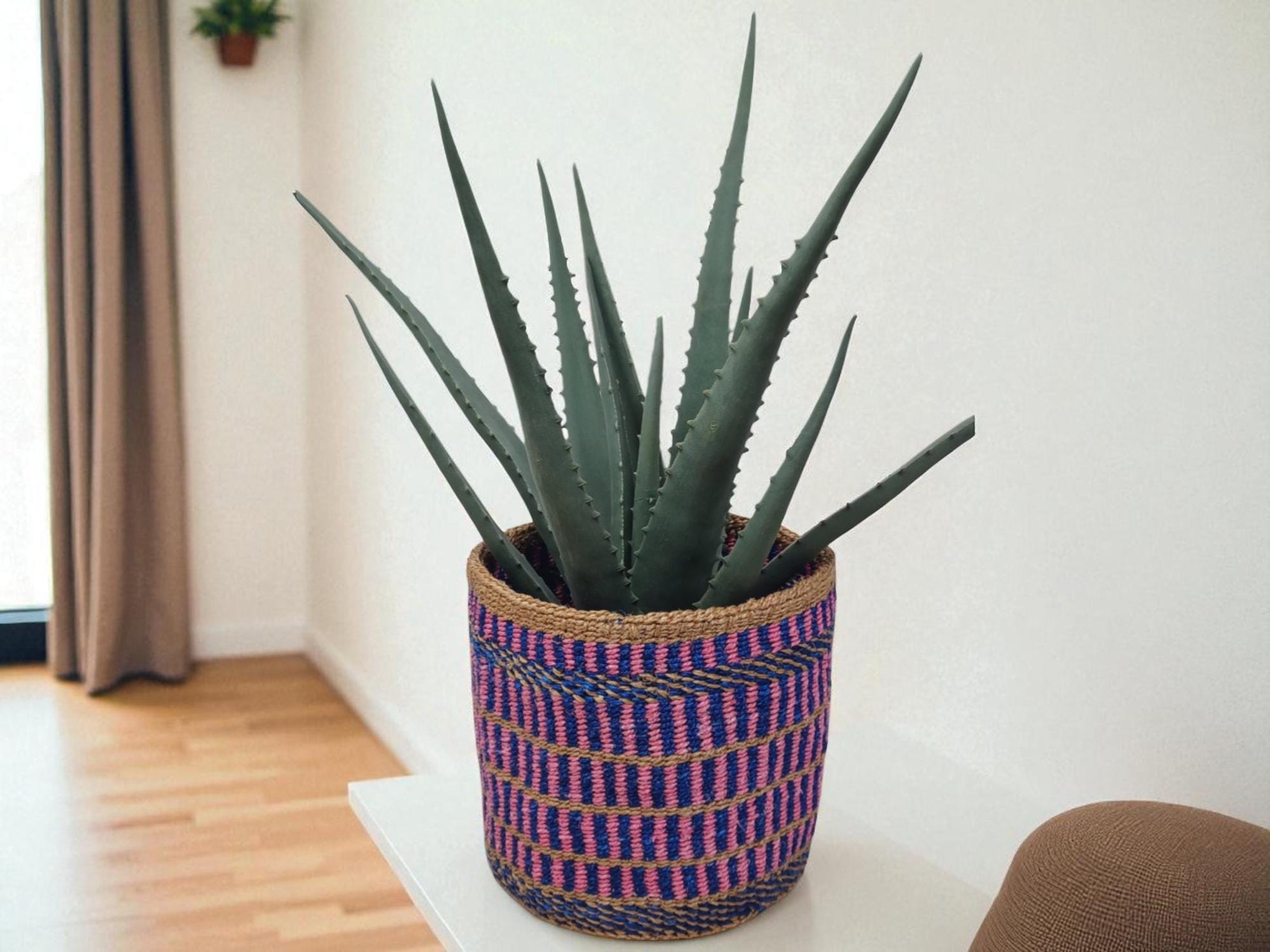 Rainbow Woven Sisal Basket: Colorful Boho Home Decor, 7"