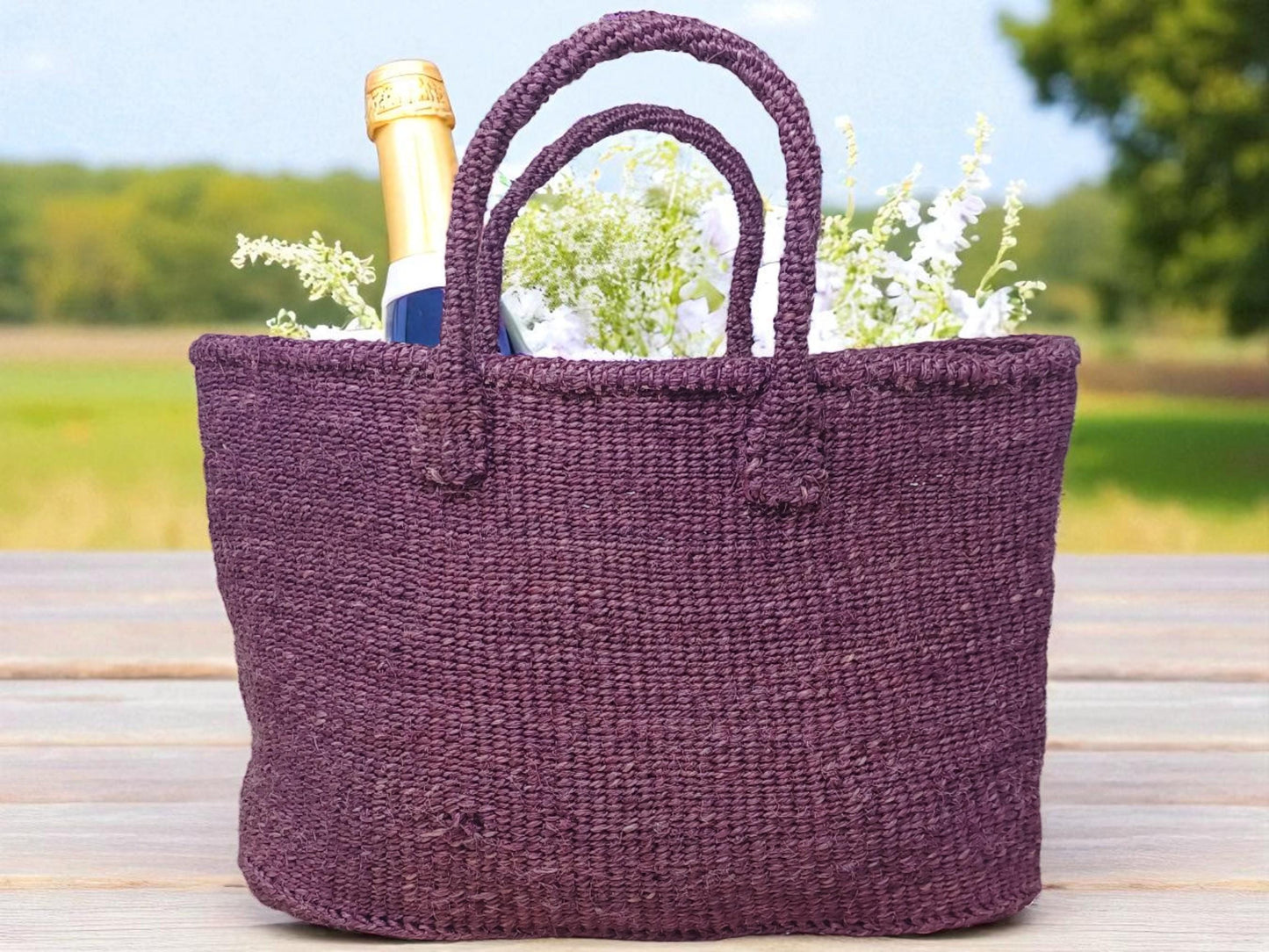 Handmade Sisal Tote Bag: Colorful Woven Market Basket
