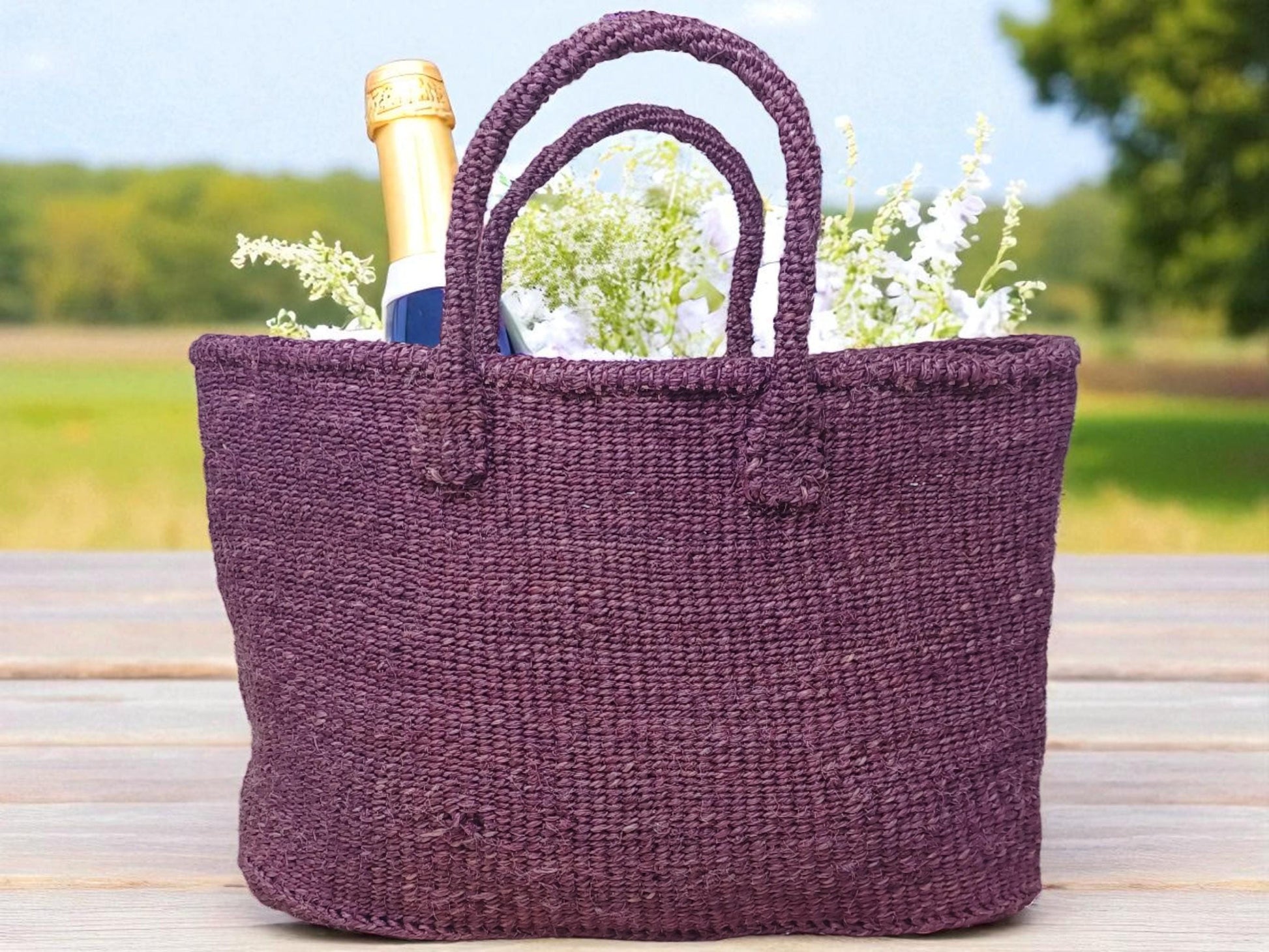 Handmade Sisal Tote Bag: Colorful Woven Market Basket