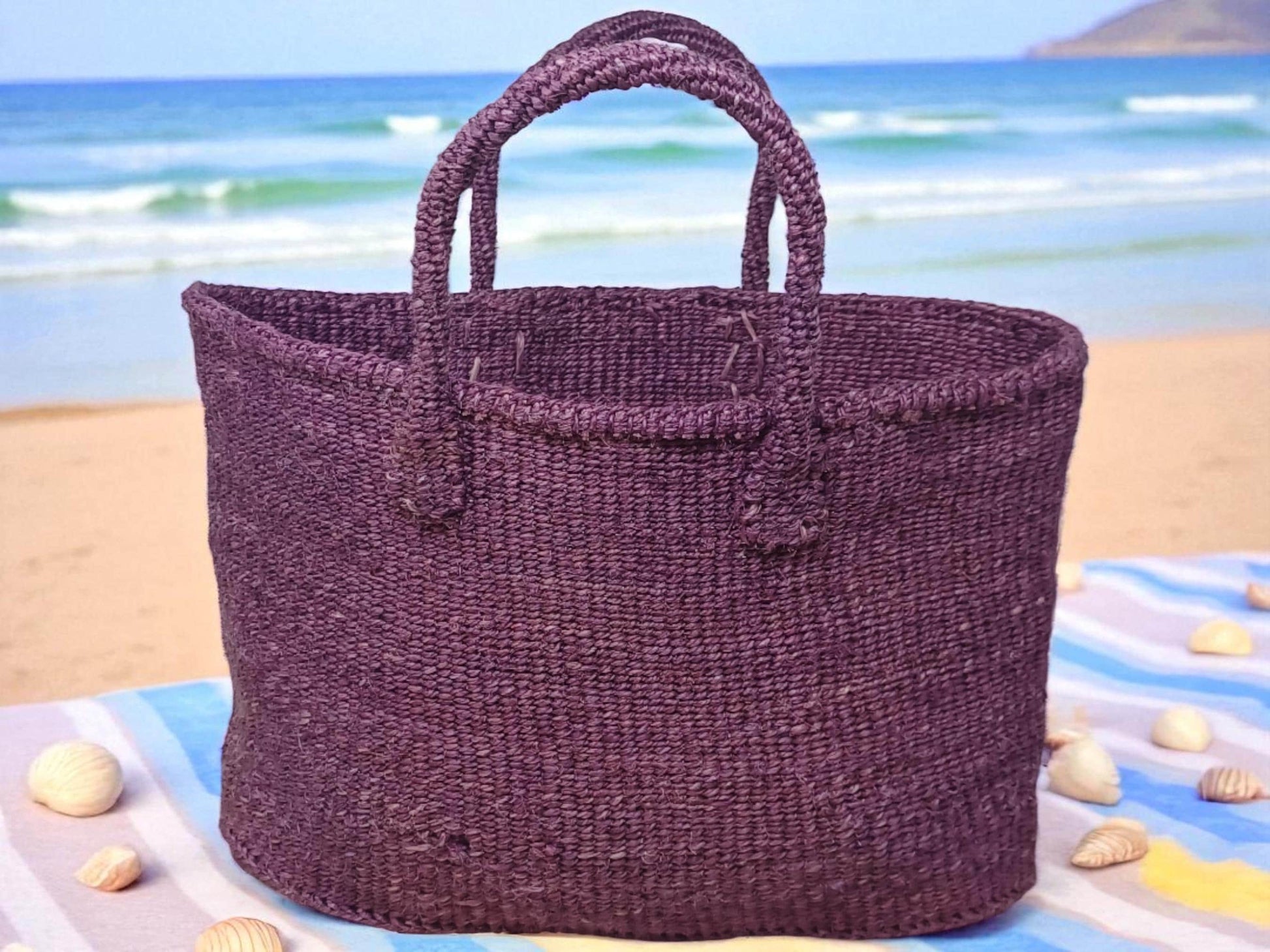 Handmade Sisal Tote Bag: Colorful Woven Market Basket