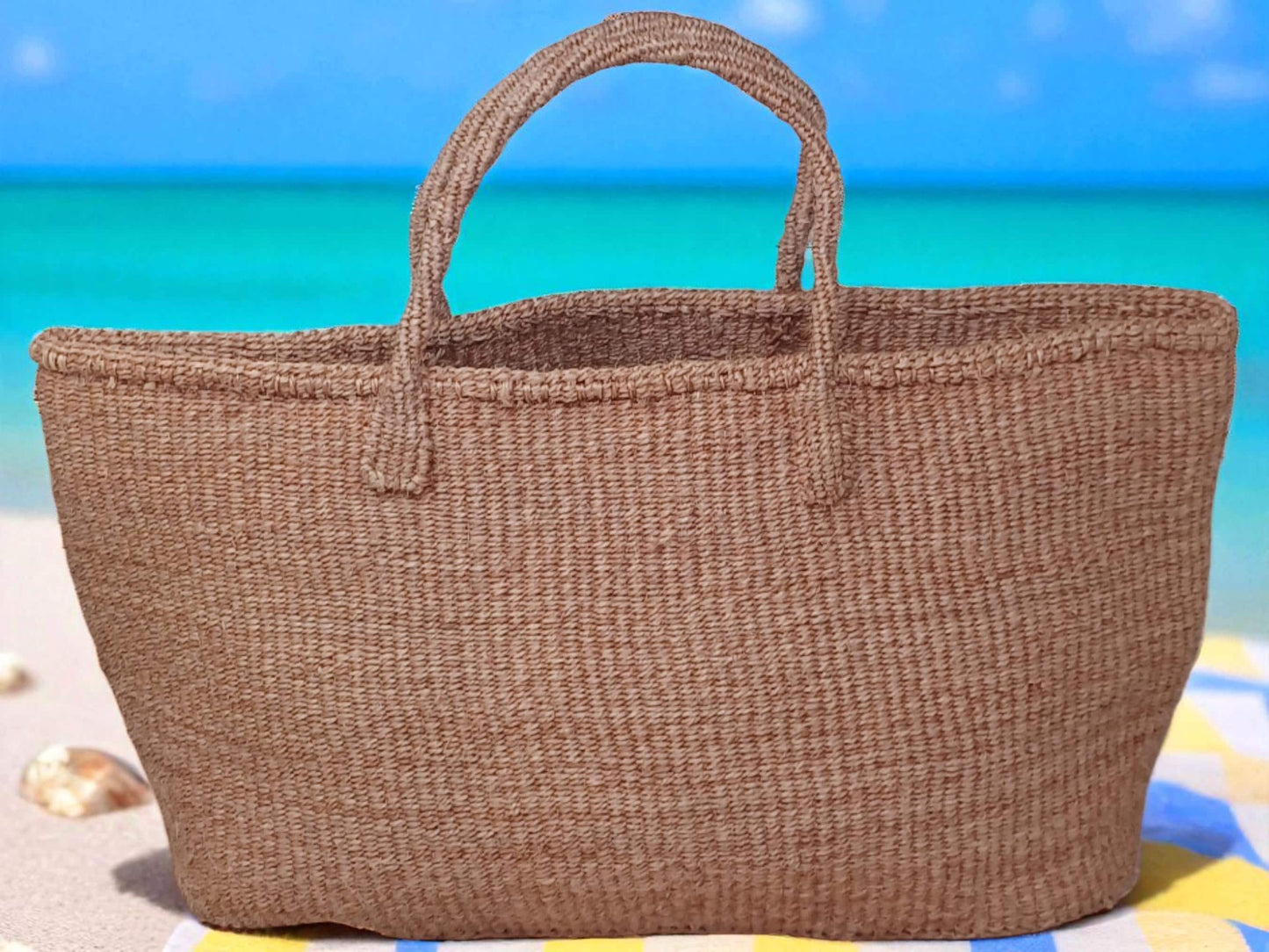 Handmade Woven Sisal Tote Bag: Eco-Friendly Kenyan Market Basket