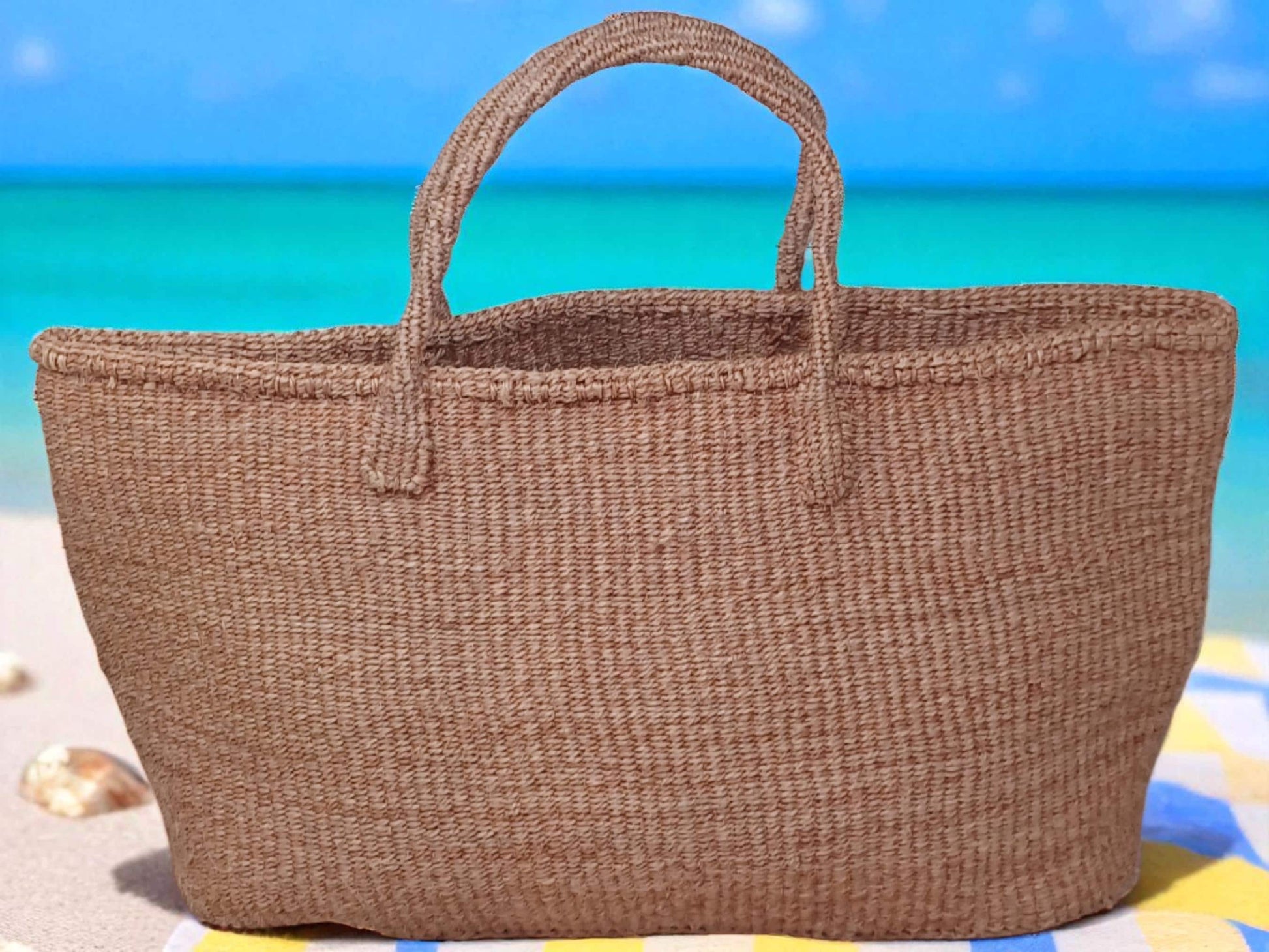 Handmade Woven Sisal Tote Bag: Eco-Friendly Kenyan Market Basket