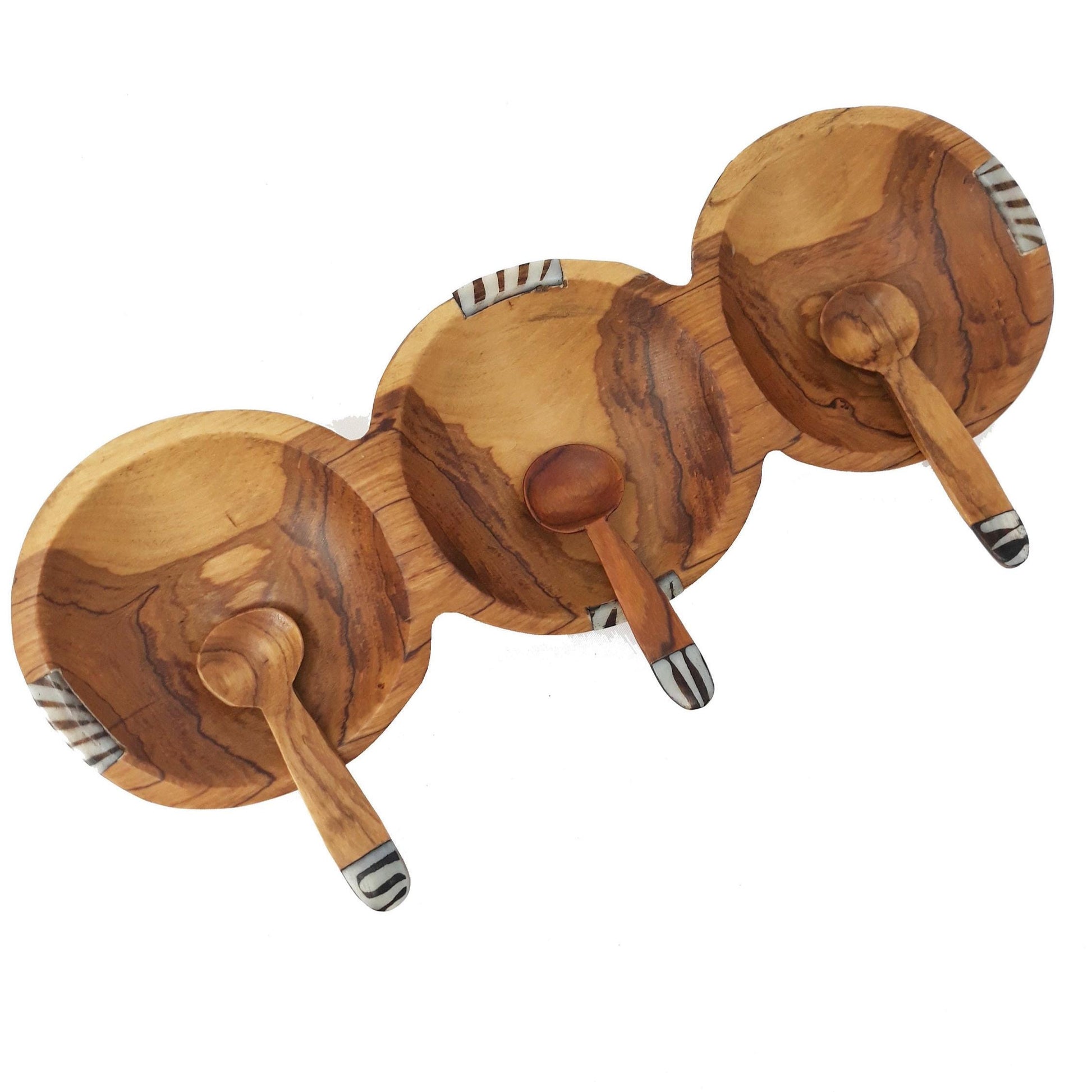 Hand Carved Olivewood Snack Bowl: Condiment Server with Batik Inlay