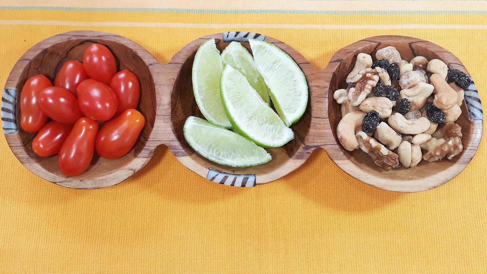 Hand-Carved Olive Wood Snack Bowl: Divided Serving Dish with Batik Inlay
