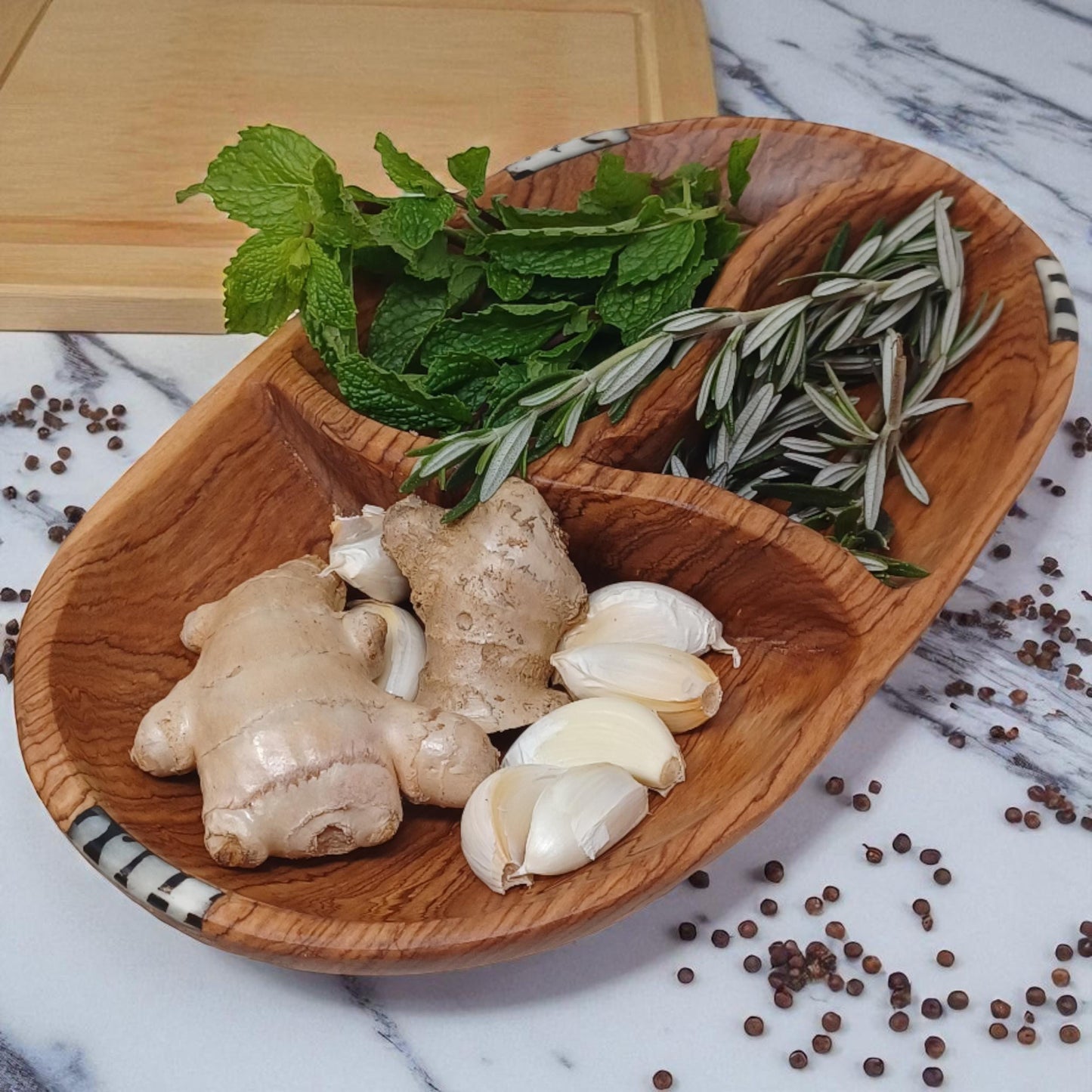 Hand-Carved Olivewood Divided Bowl: Rustic Snack & Dip Server