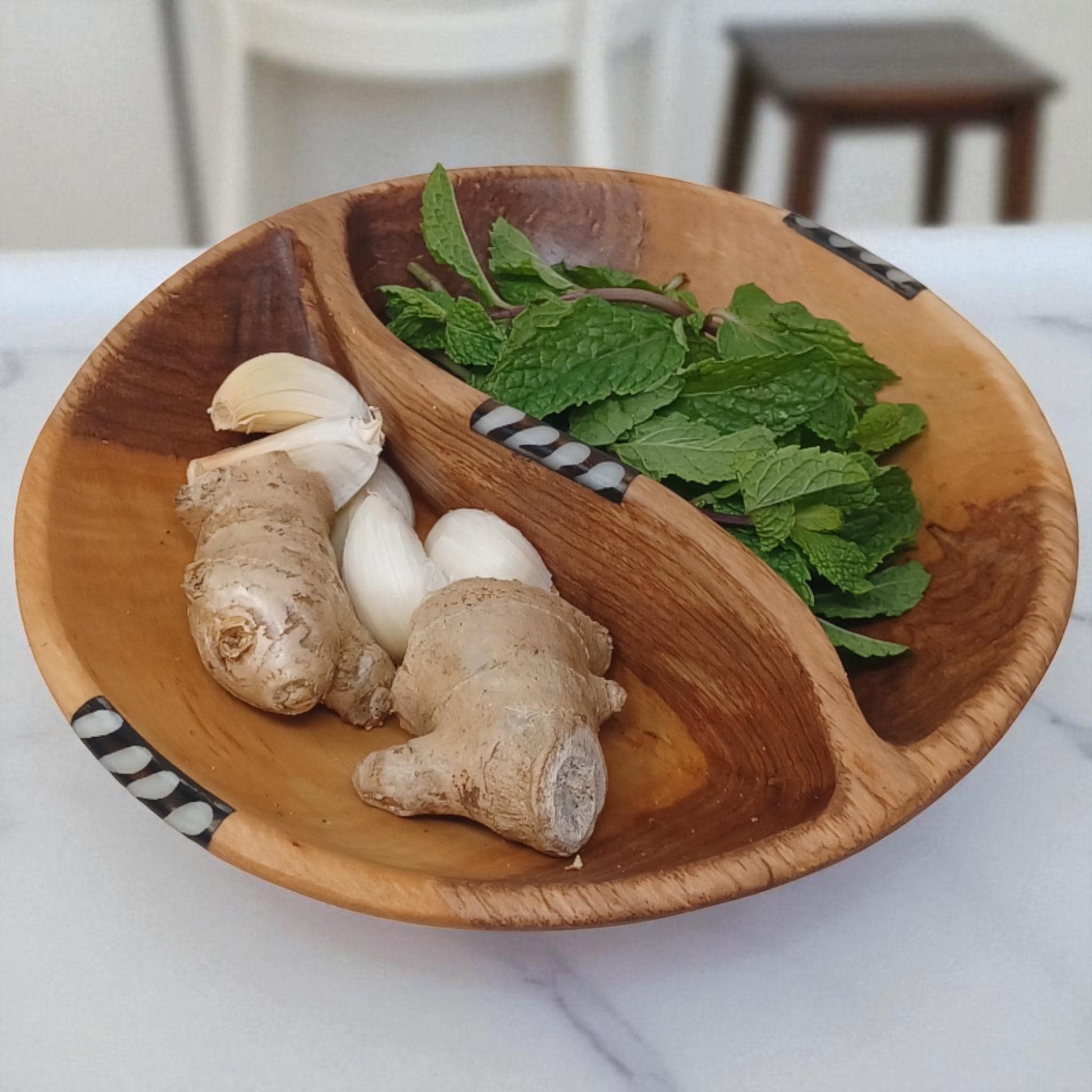 Artisan Olive Wood Divided Bowl: Handmade Sustainable Serveware