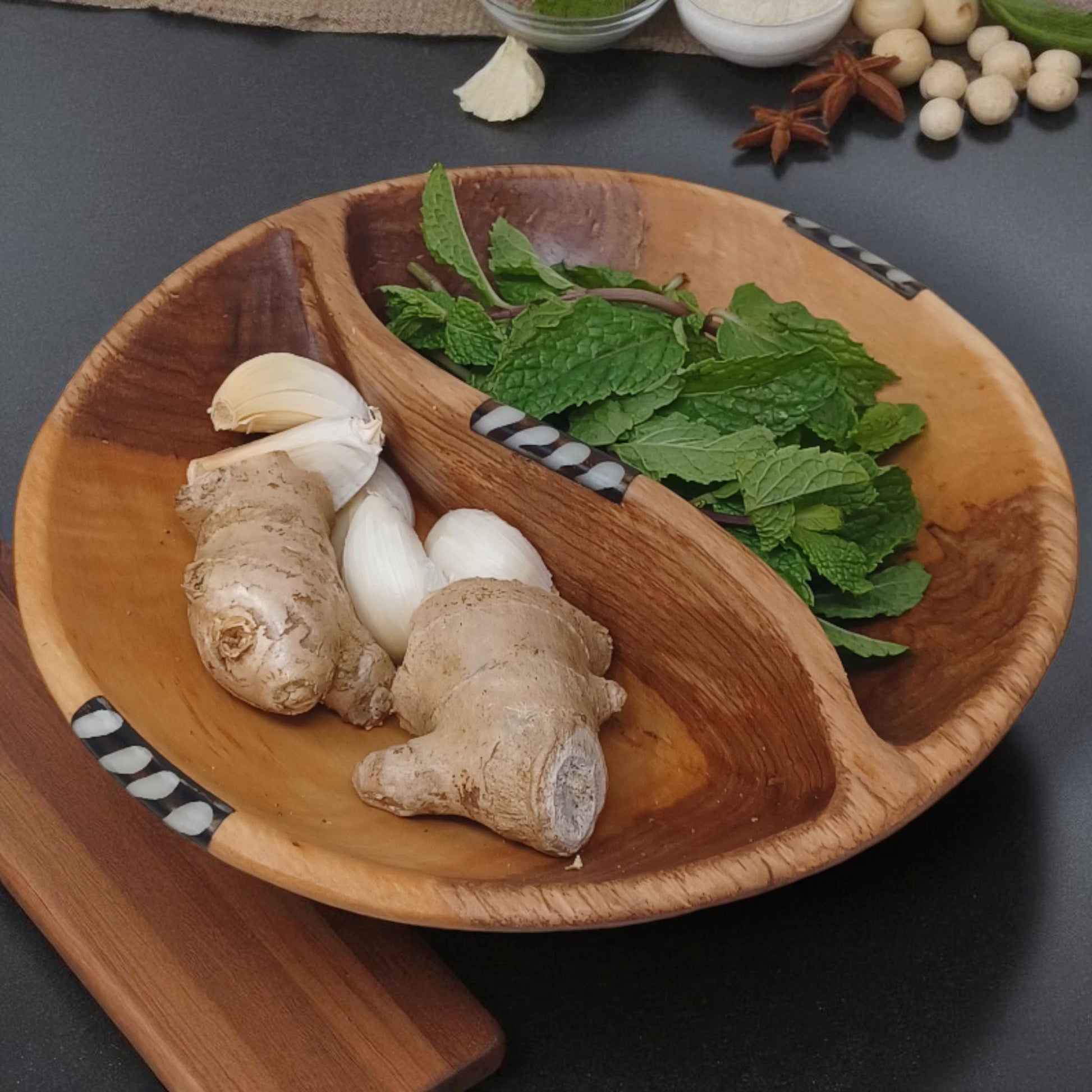 Artisan Olive Wood Divided Bowl: Handmade Sustainable Serveware