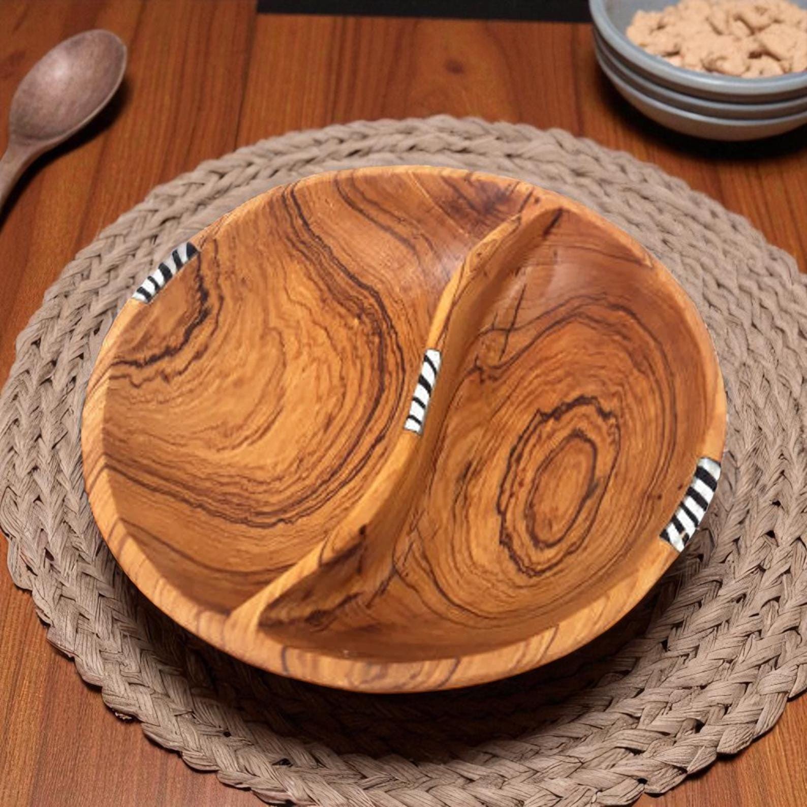 Artisan Olive Wood Divided Bowl: Handmade Sustainable Serveware