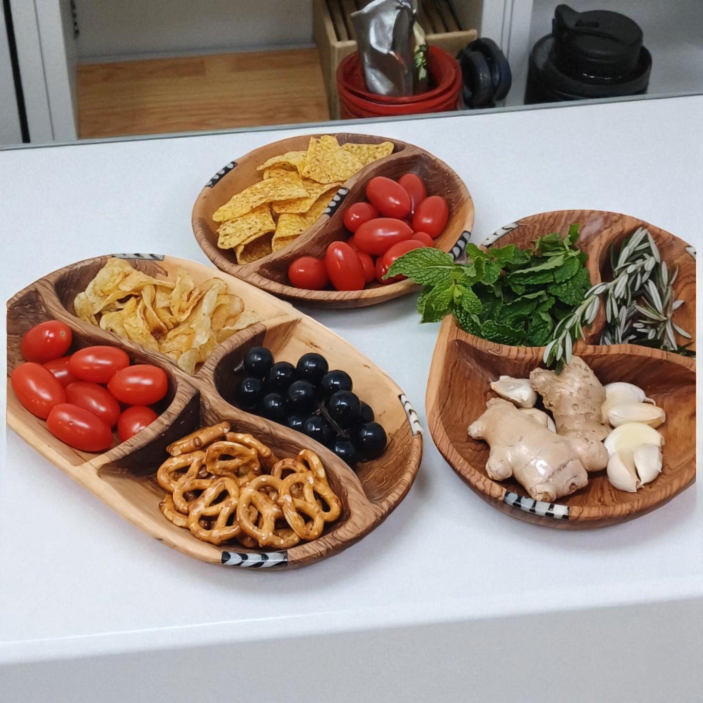 Artisan Olive Wood Divided Bowl: Handmade Sustainable Serveware