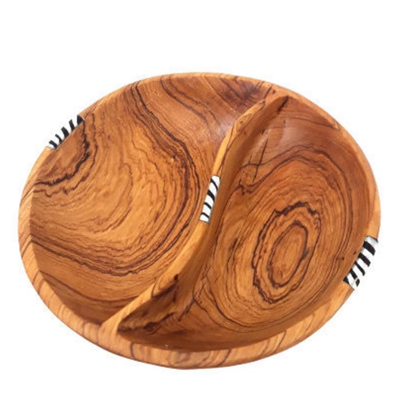 Artisan Olive Wood Divided Bowl: Handmade Sustainable Serveware