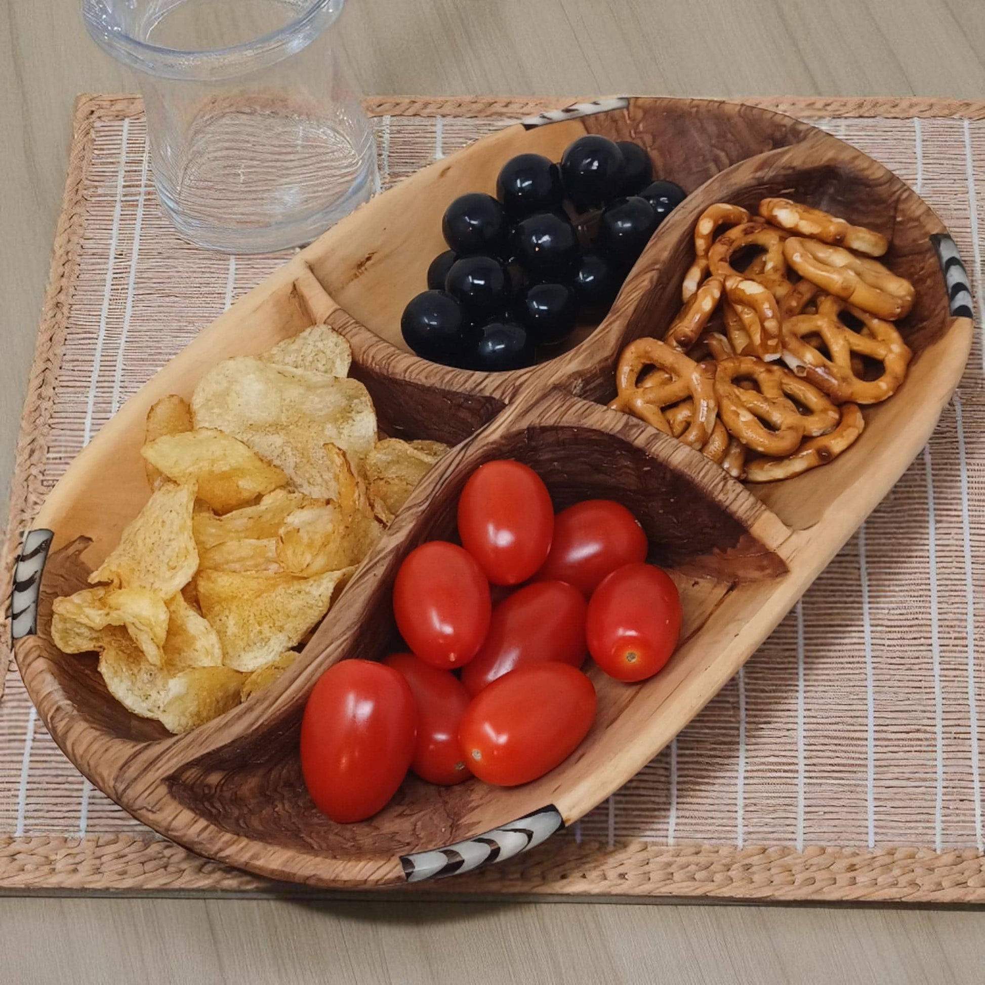 Handmade Olivewood Divided Serving Bowl: Rustic Snack Tray