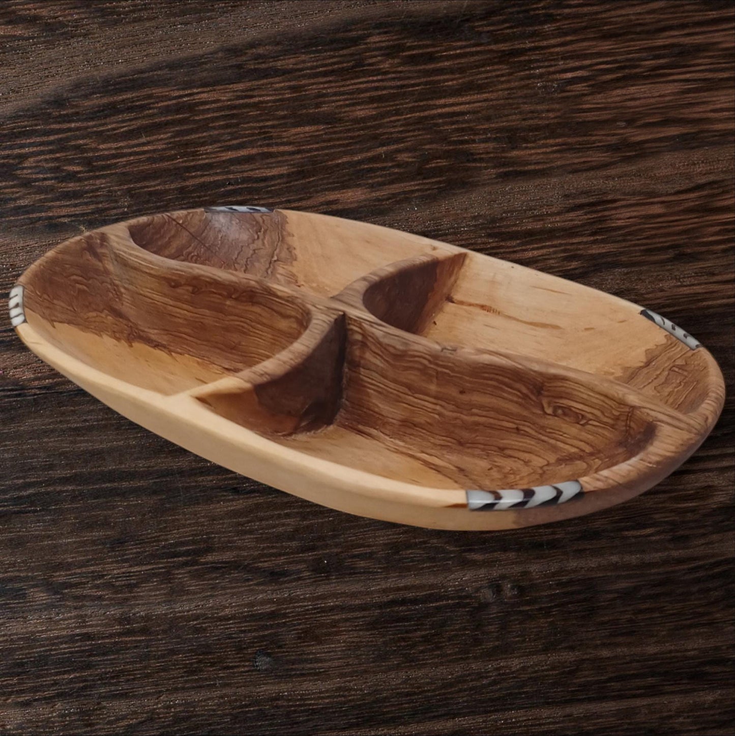 Handmade Olivewood Divided Serving Bowl: Rustic Snack Tray