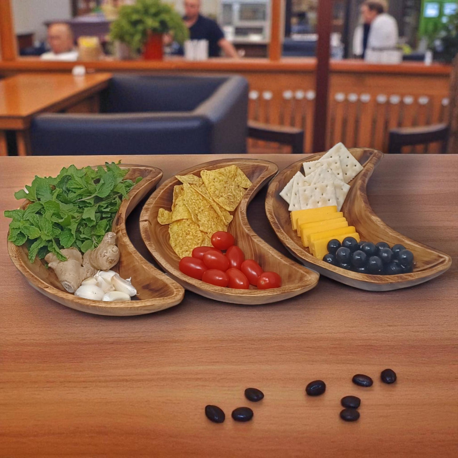 Handmade Crescent Wooden Serving Bowl: Rustic Charcuterie Dish