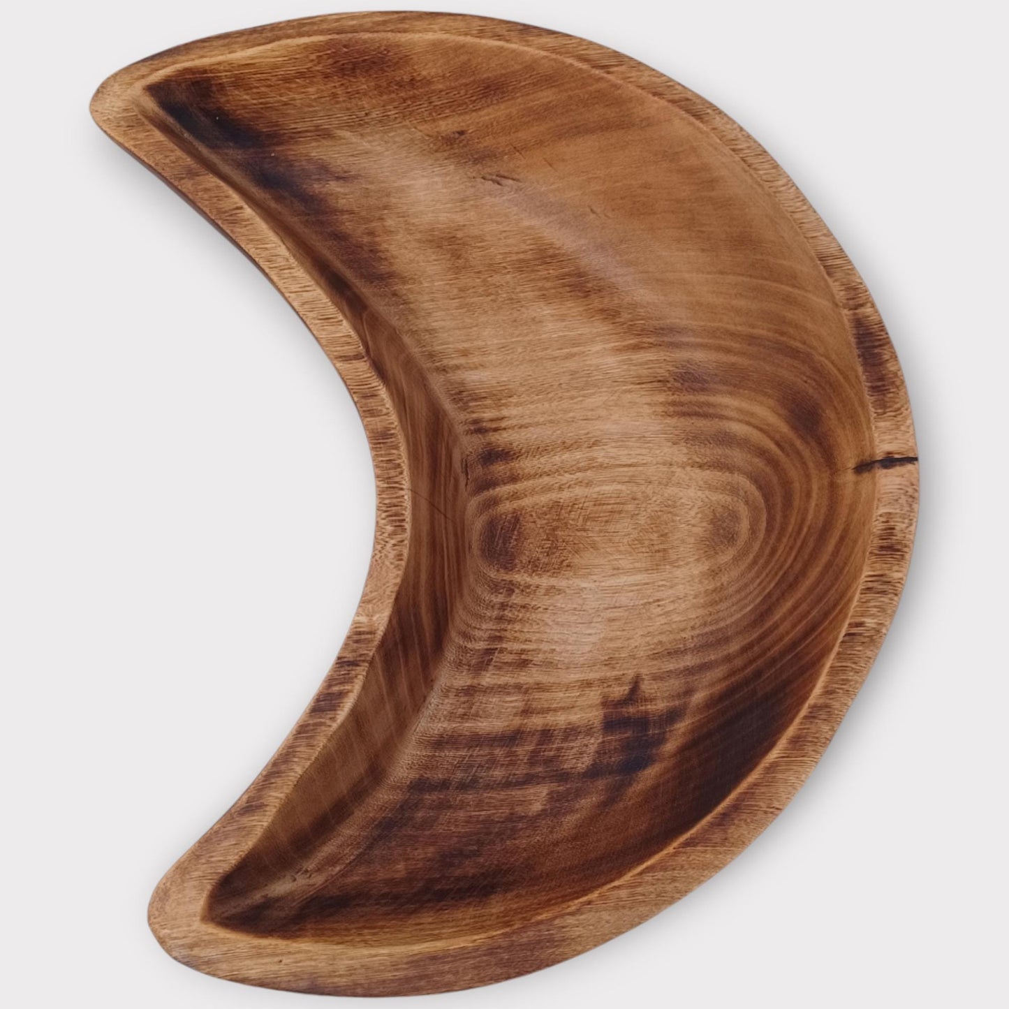 Handmade Crescent Wooden Serving Bowl: Rustic Charcuterie Dish