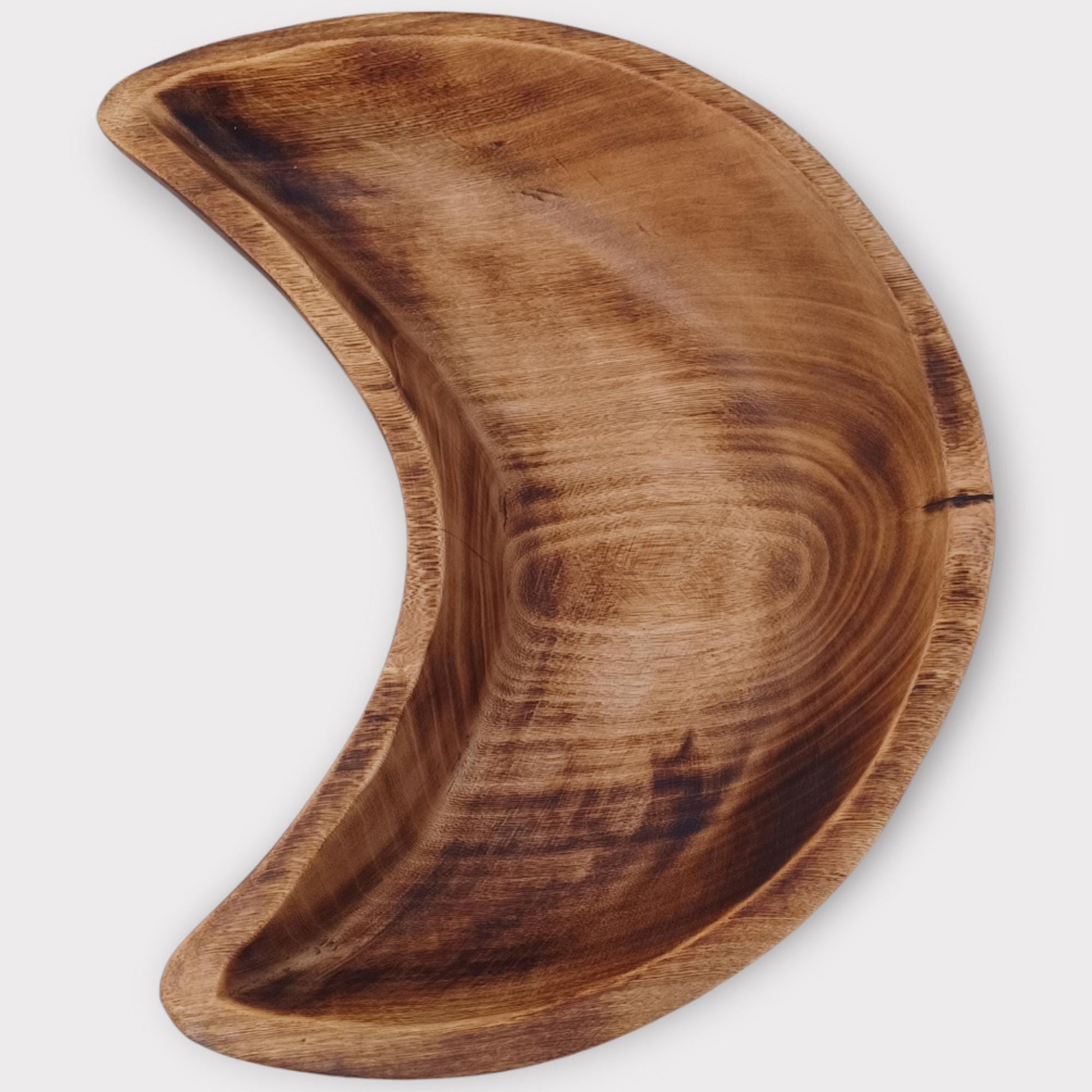 Handmade Crescent Wooden Serving Bowl: Rustic Charcuterie Dish