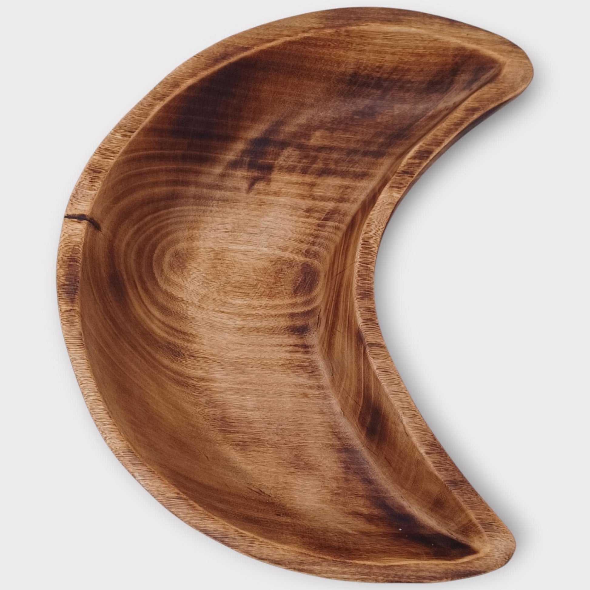 Handmade Crescent Wooden Serving Bowl: Rustic Charcuterie Dish