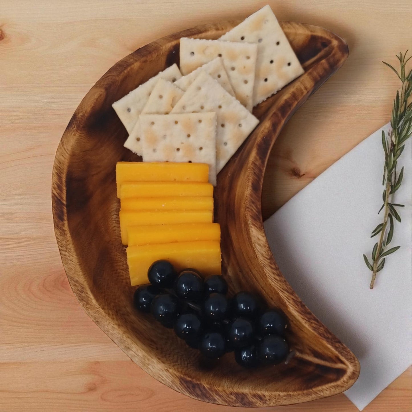 Handmade Olivewood Crescent Bowl - Rustic Holiday Serving Dish