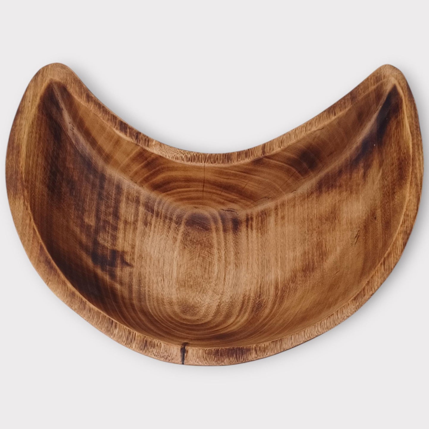 Handmade Crescent Wooden Serving Bowl: Rustic Charcuterie Dish