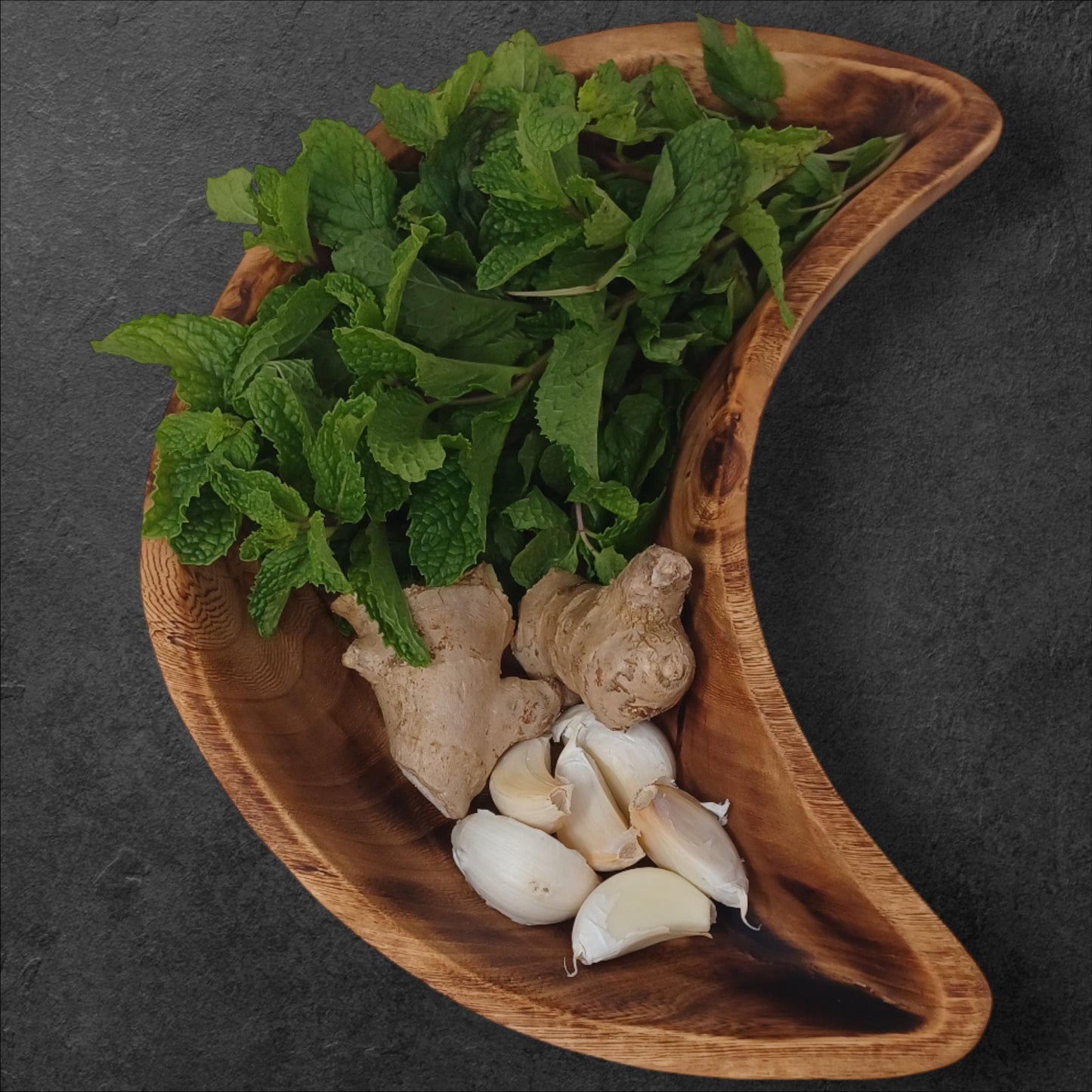 Handmade Crescent Wooden Serving Bowl: Rustic Charcuterie Dish