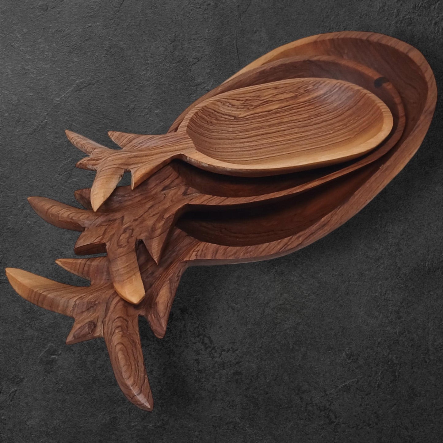 Olivewood Pineapple Bowls (Set of 3): Hand-Carved Nesting Bowls