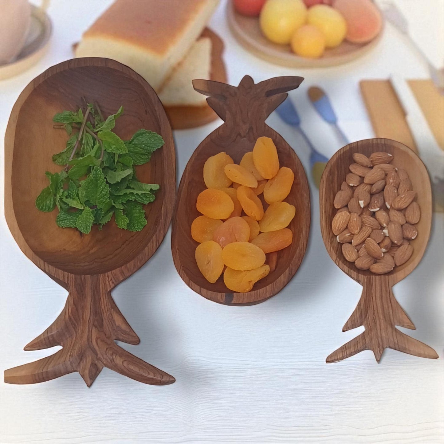 Olivewood Pineapple Bowls (Set of 3): Hand-Carved Nesting Bowls