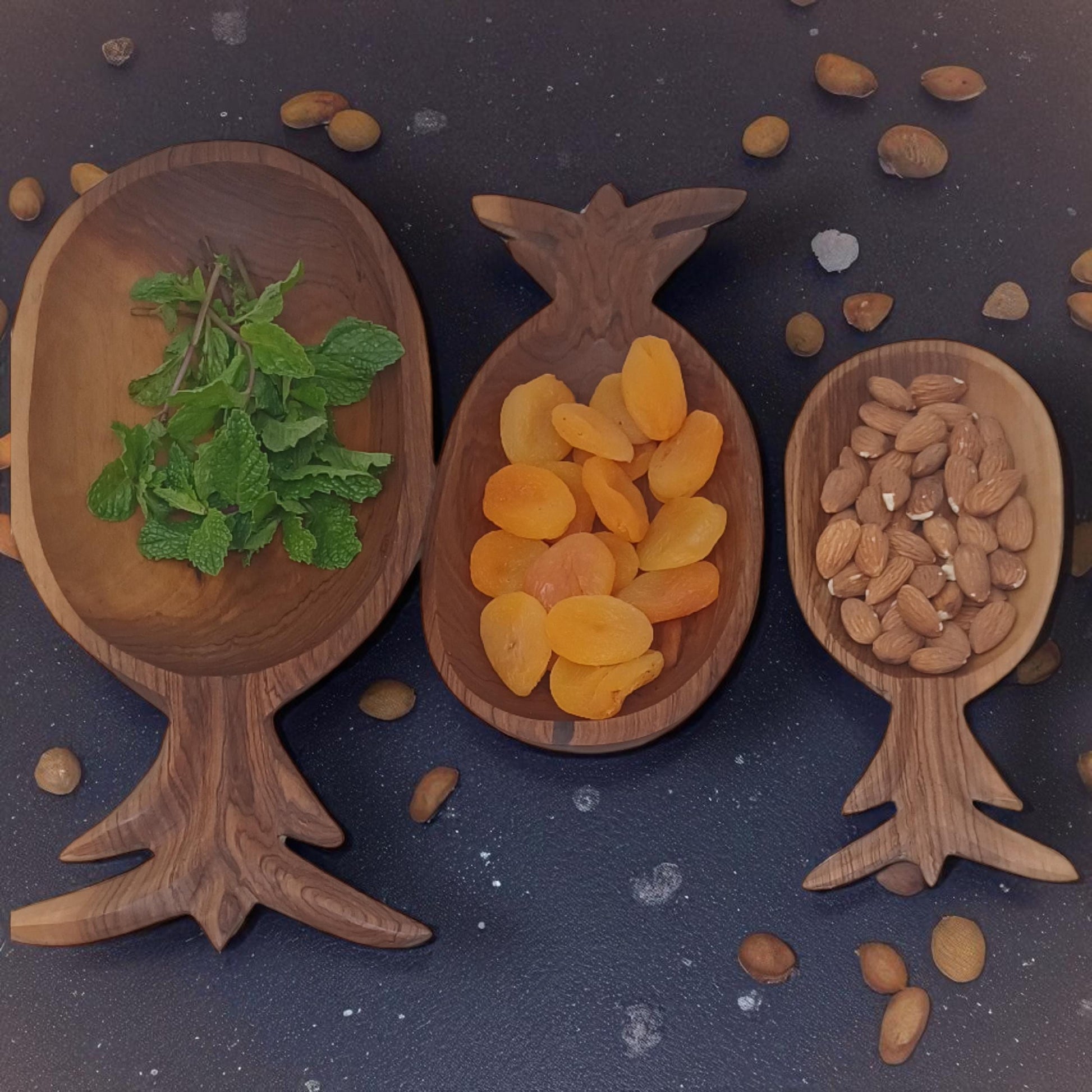 Handcrafted Olivewood Pineapple Bowls: Set of 3, Natural Wood Decor