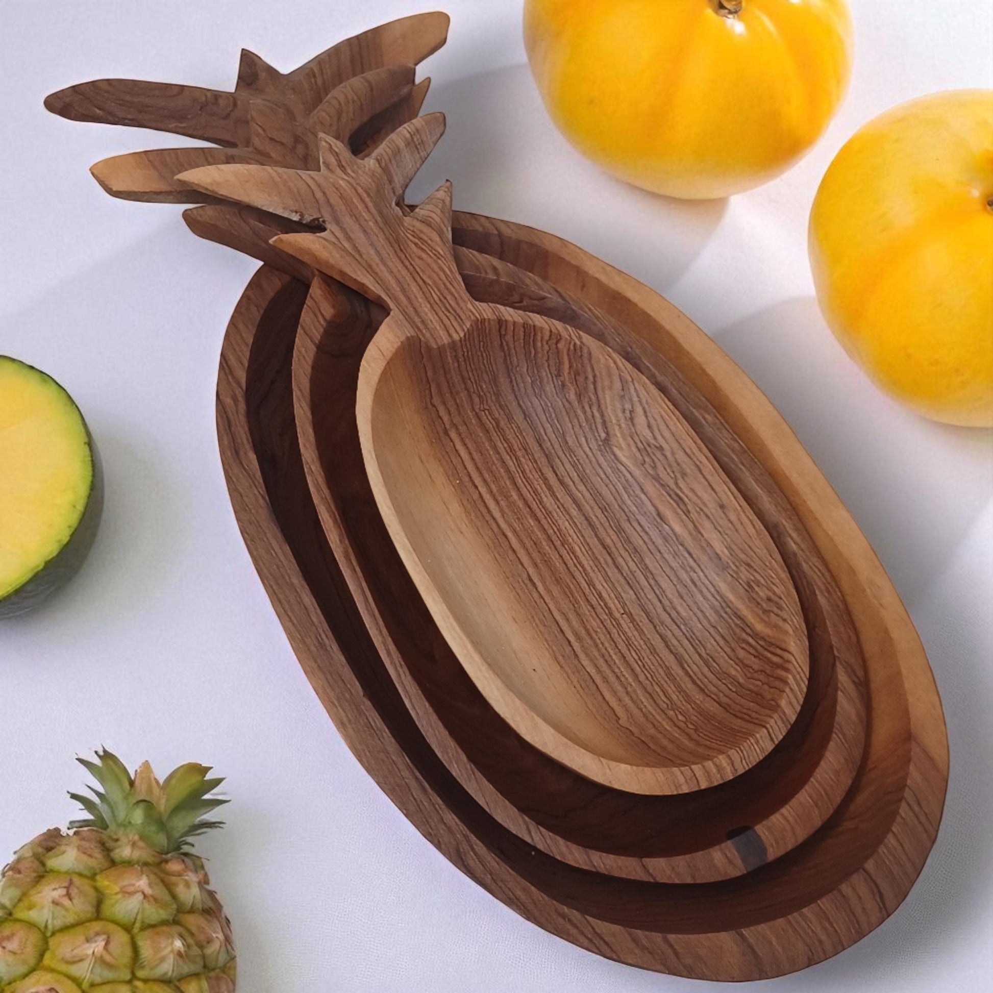 Olivewood Pineapple Bowls (Set of 3): Hand-Carved Nesting Bowls