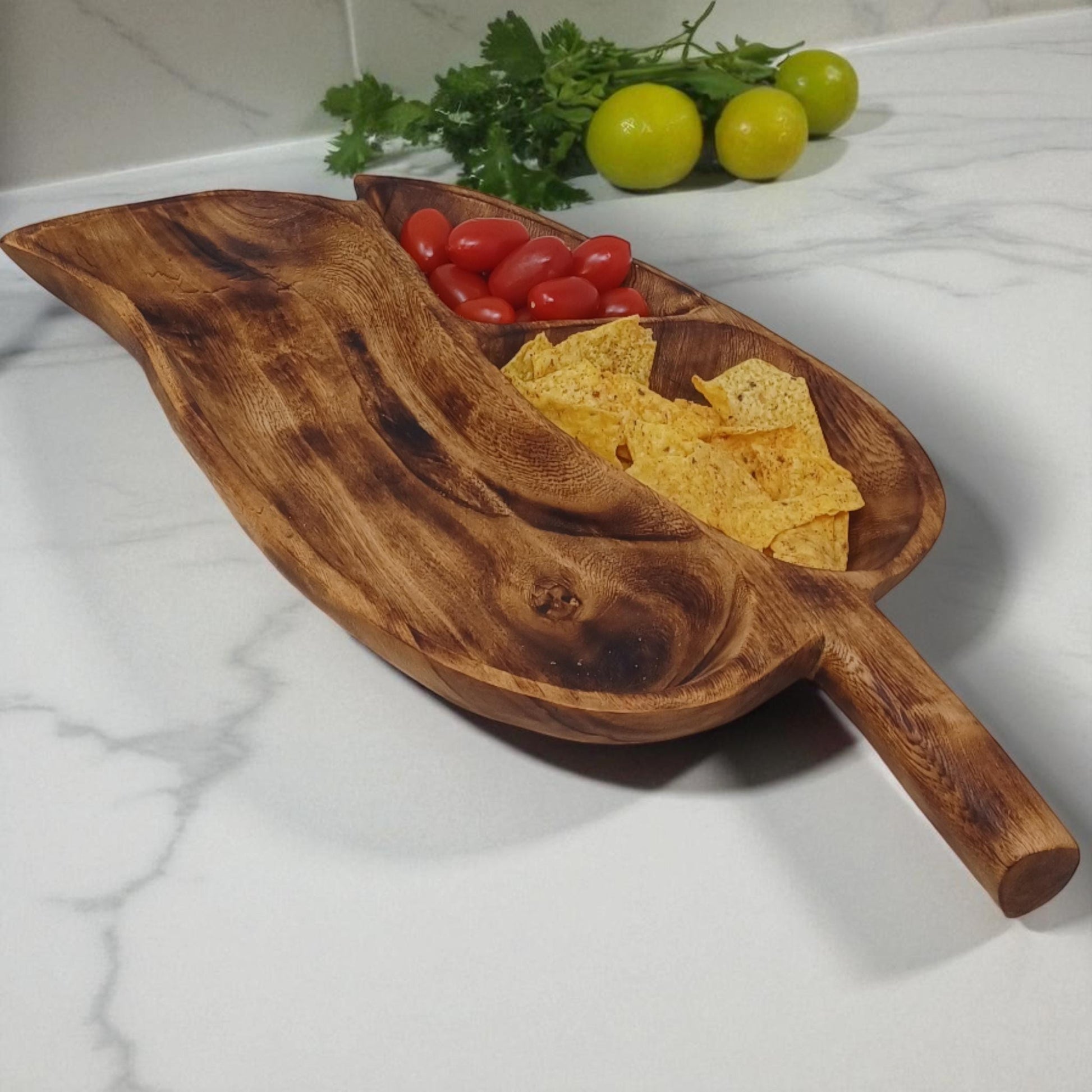 Hand-Carved Olivewood Charcuterie Tray: Leaf Shaped Wooden Platter