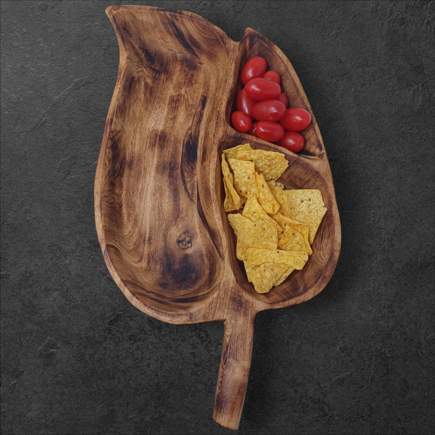 Hand-Carved Olivewood Charcuterie Tray: Leaf Shaped Wooden Platter
