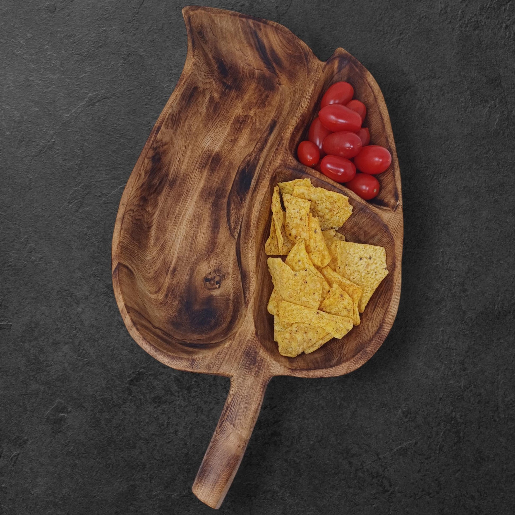Hand-Carved Olivewood Charcuterie Tray: Leaf Shaped Wooden Platter