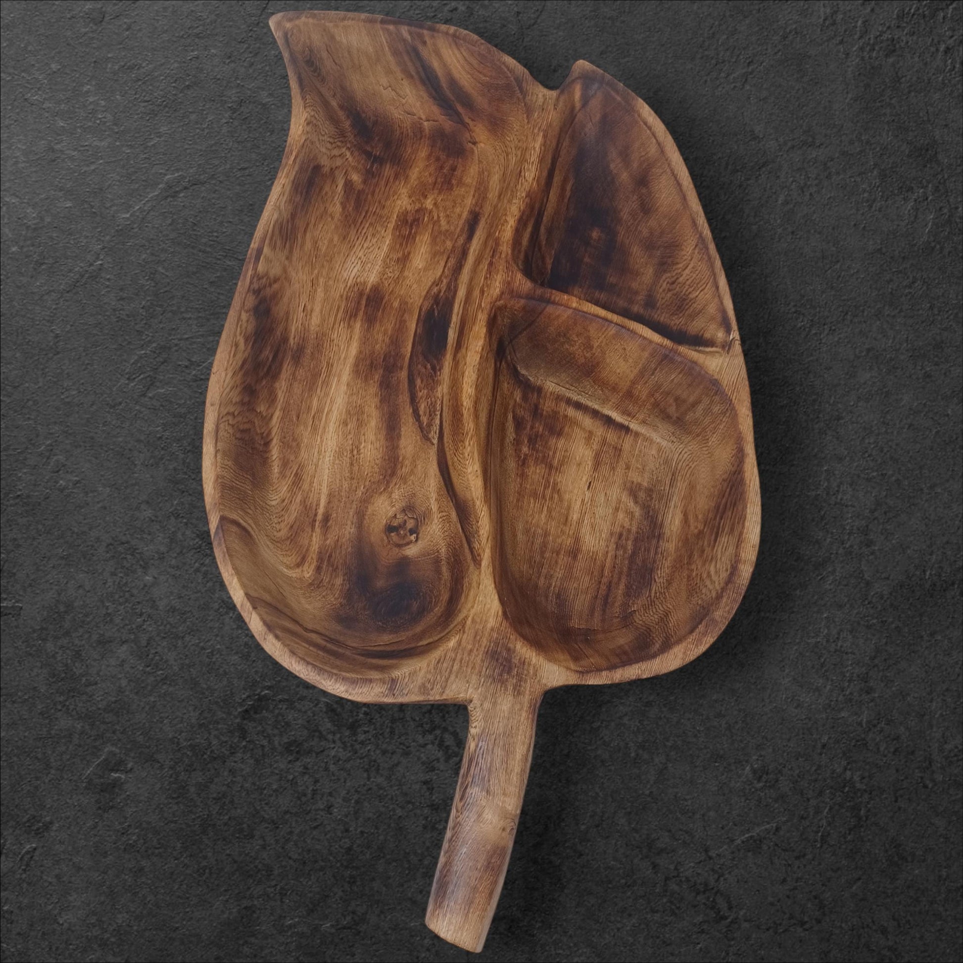 Hand-Carved Olivewood Charcuterie Tray: Leaf Shaped Wooden Platter