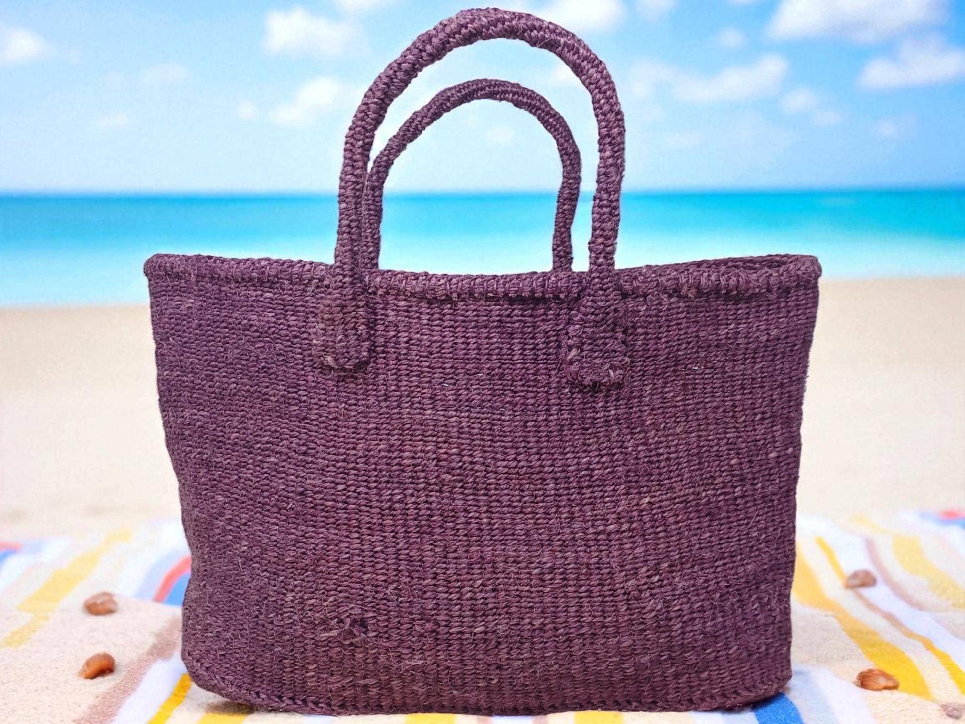Handmade Sisal Tote Bag: Colorful Woven Market Basket