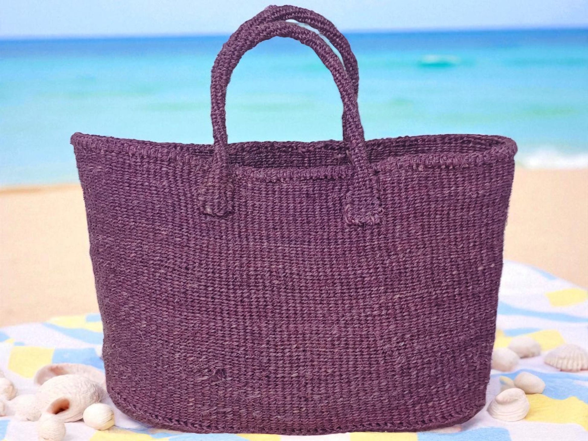 Handmade Sisal Tote Bag: Colorful Woven Market Basket