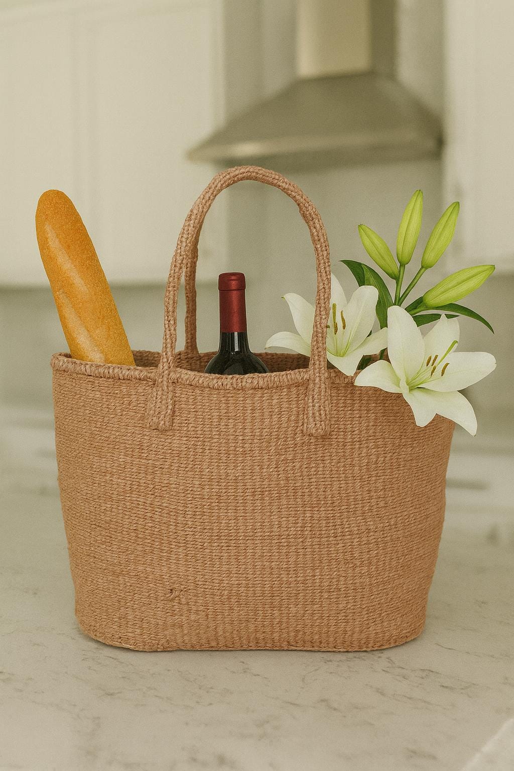 Handmade Woven Sisal Tote Bag: Eco-Friendly Kenyan Market Basket