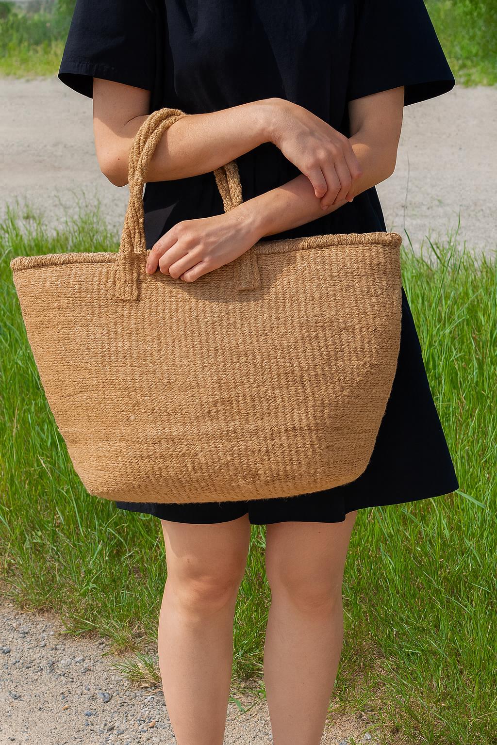 Handmade Woven Sisal Tote Bag: Eco-Friendly Kenyan Market Basket
