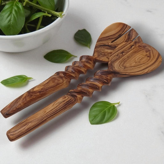 Hand-Carved Olivewood Salad Servers | Sustainable Kitchen Gift | Christmas & Housewarming Gift | Artisan Wooden Utensil gift