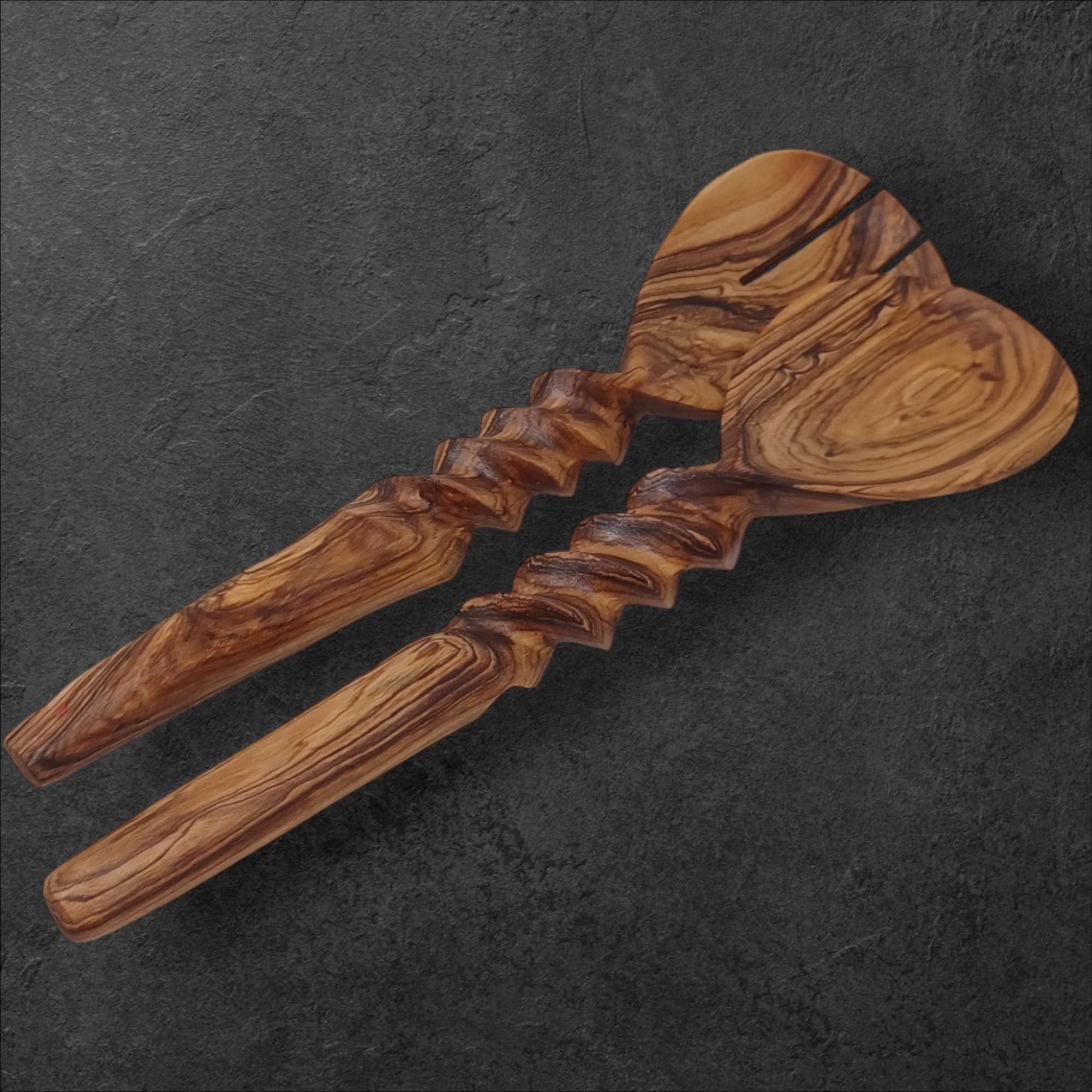 Hand-Carved Olivewood Salad Servers | Sustainable Kitchen Gift | Christmas & Housewarming Gift | Artisan Wooden Utensil gift