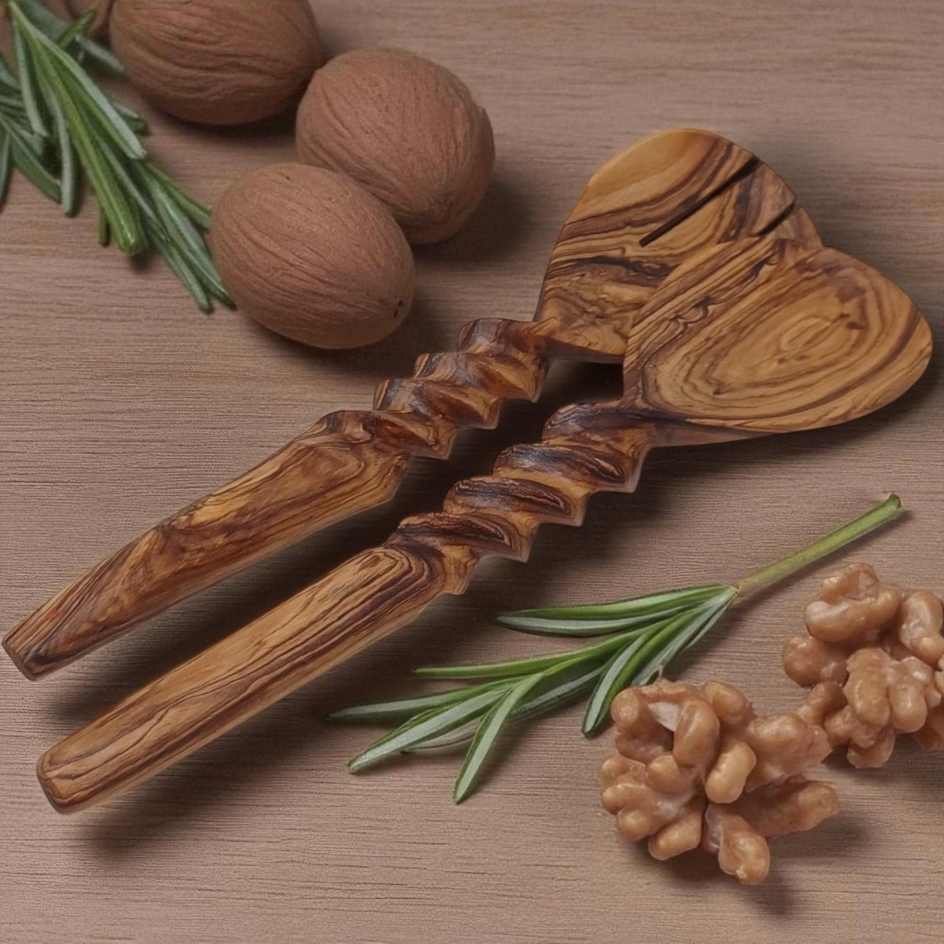 Hand-Carved Olivewood Salad Servers | Sustainable Kitchen Gift | Christmas & Housewarming Gift | Artisan Wooden Utensil gift