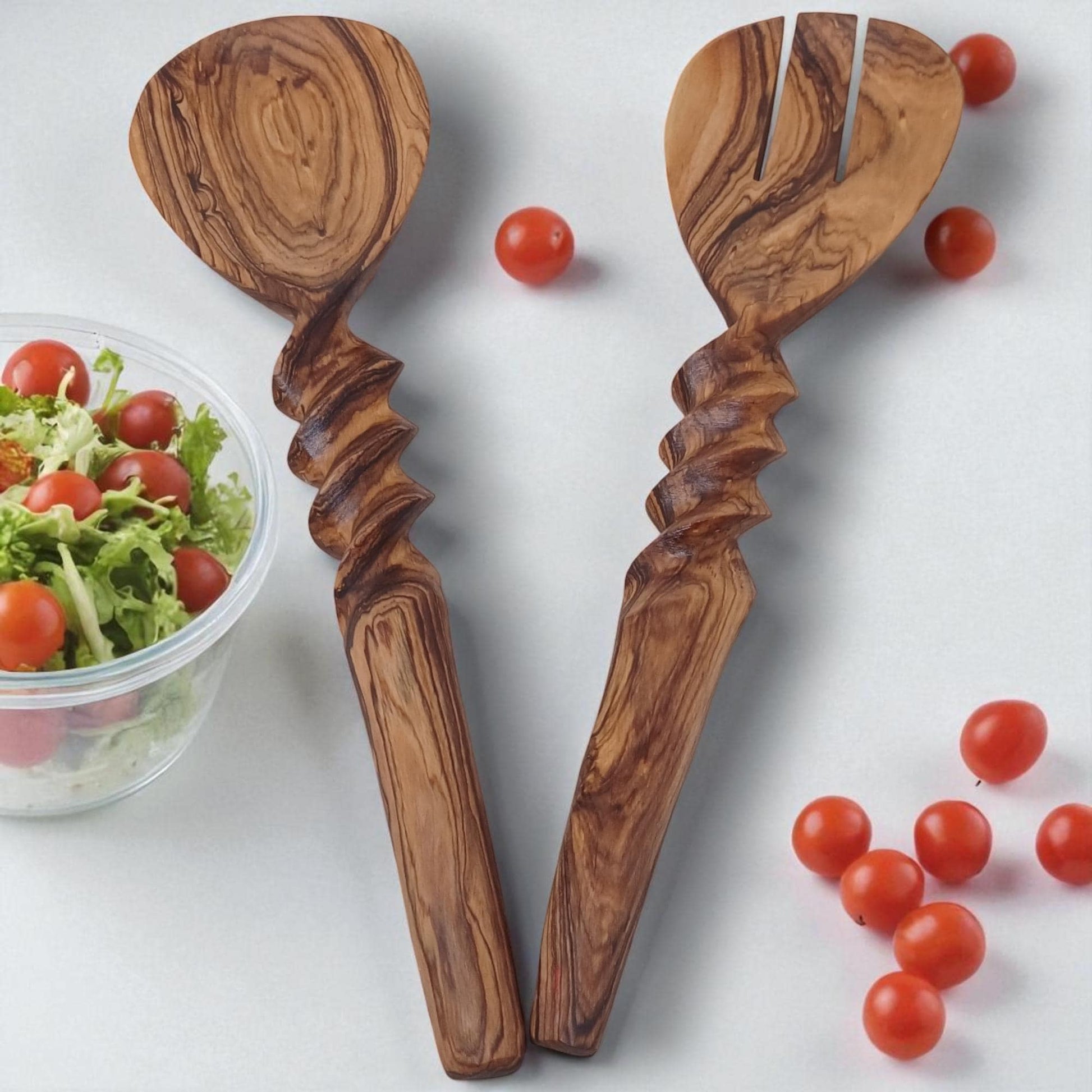 Hand-Carved Olivewood Salad Servers | Sustainable Kitchen Gift | Christmas & Housewarming Gift | Artisan Wooden Utensil gift