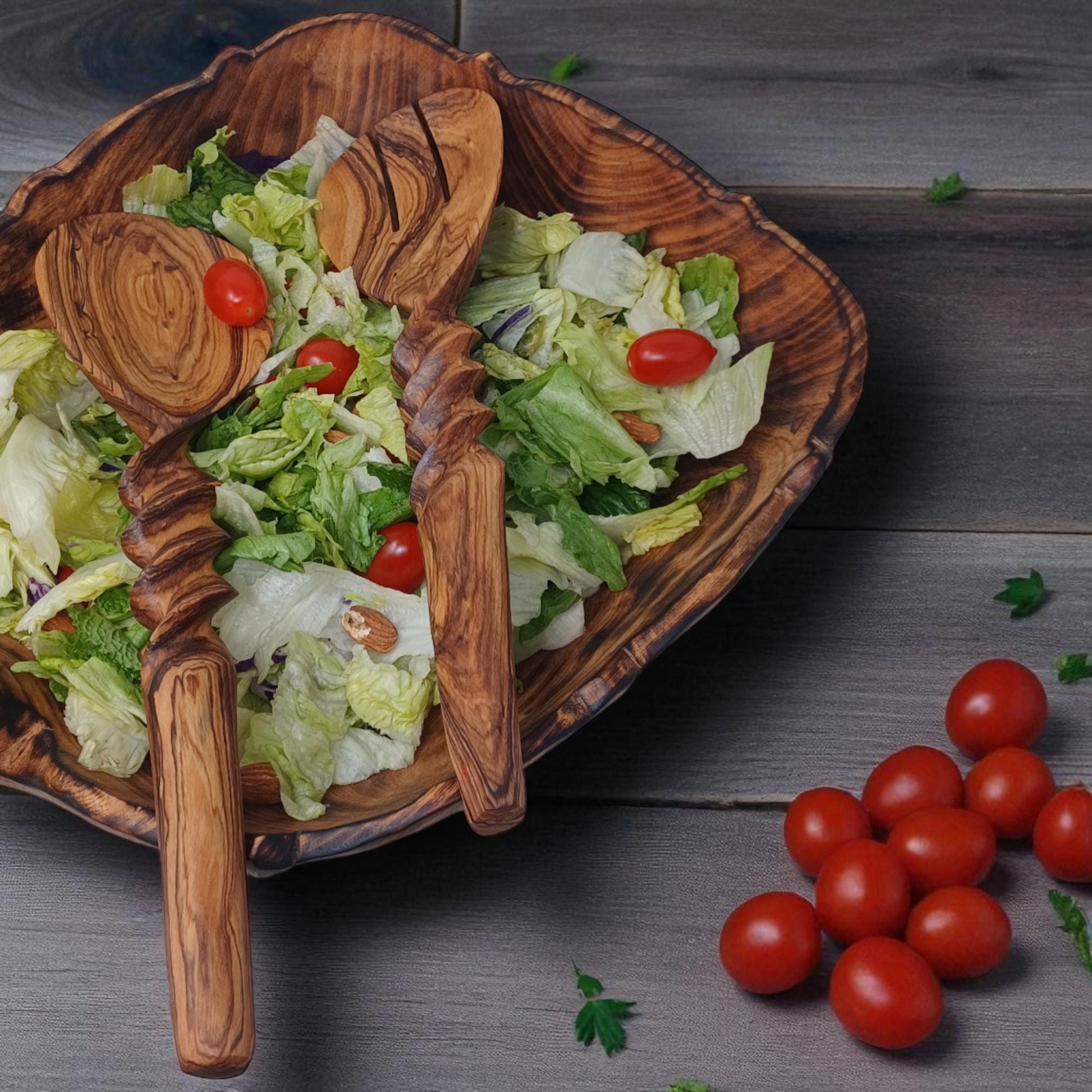 Hand-Carved Olivewood Salad Servers | Sustainable Kitchen Gift | Christmas & Housewarming Gift | Artisan Wooden Utensil gift