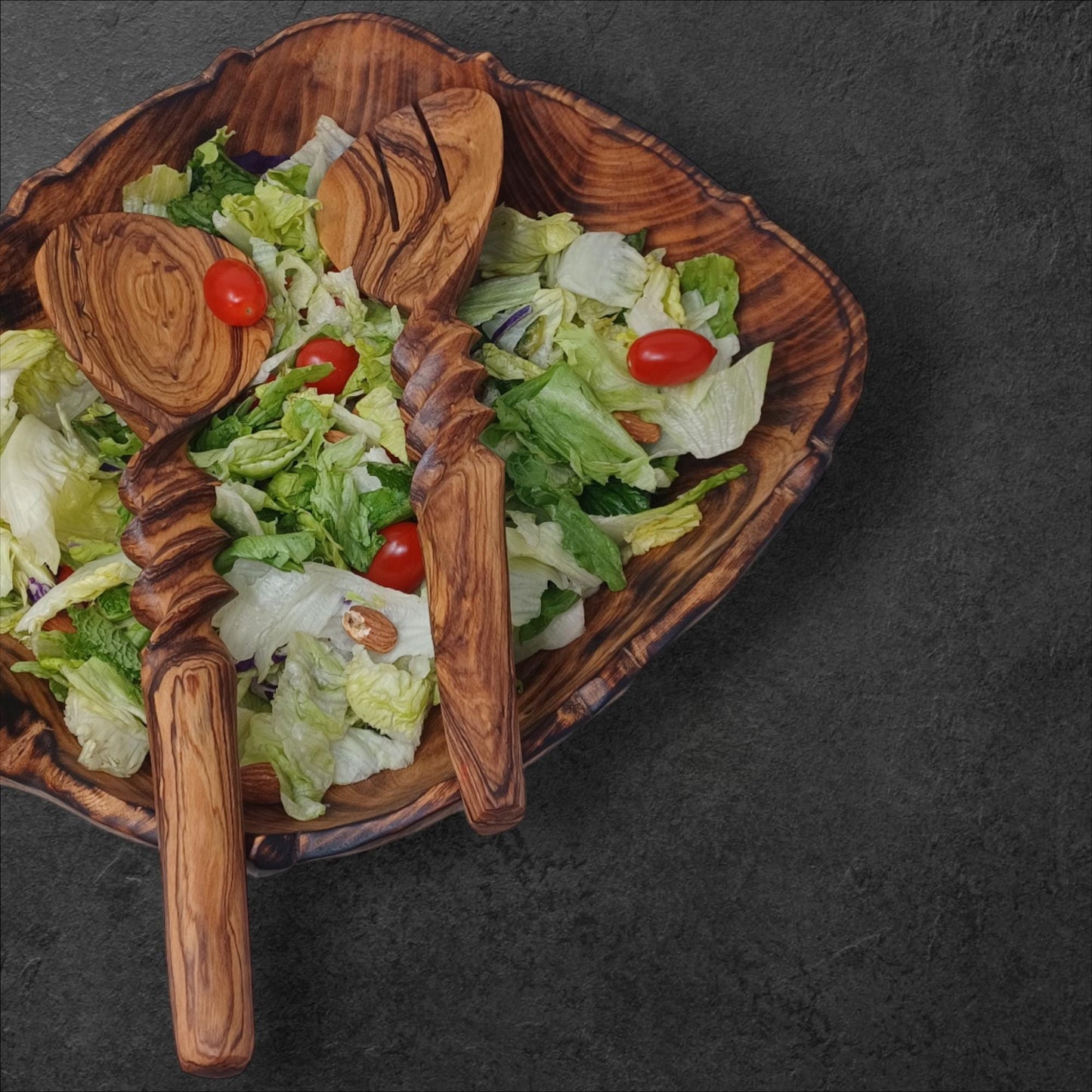 Hand-Carved Olivewood Salad Servers | Sustainable Kitchen Gift | Christmas & Housewarming Gift | Artisan Wooden Utensil gift