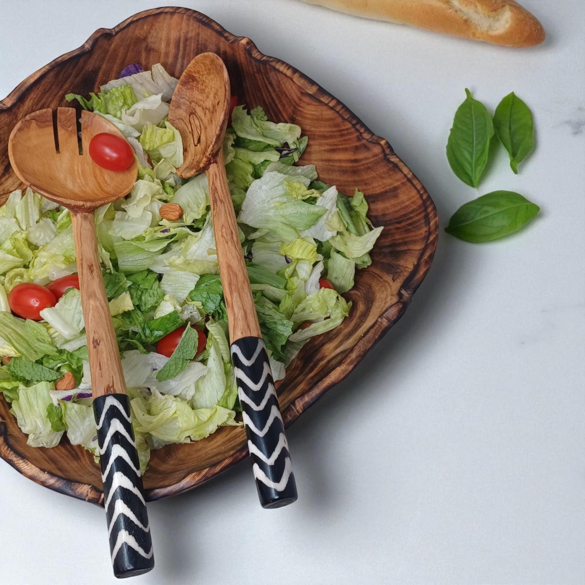 Olivewood Swirl Salad Servers | Handmade Chef Gift | Holiday Tableware | Housewarming & Birthday Gift | Sustainable Kitchen Utensils