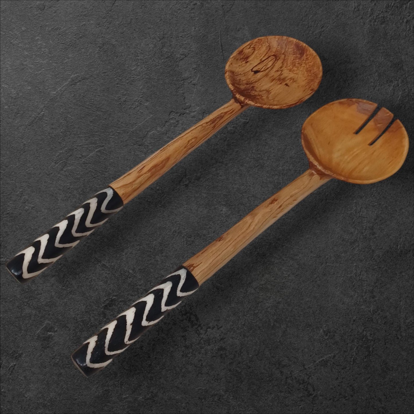 Olivewood Swirl Salad Servers | Handmade Chef Gift | Holiday Tableware | Housewarming & Birthday Gift | Sustainable Kitchen Utensils