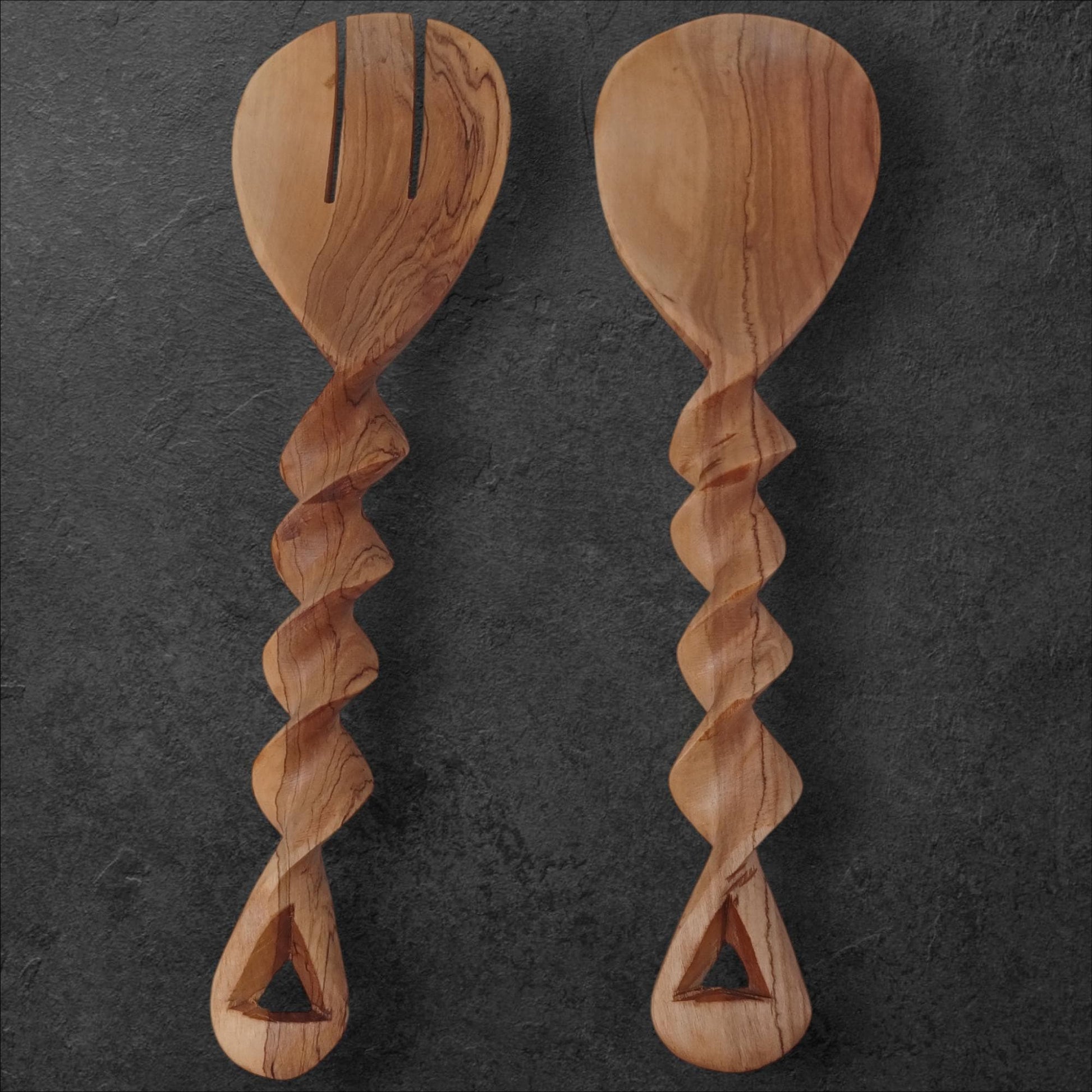 Twisted Olivewood Salad Servers | Sustainable Chef Gift | Housewarming & Birthday Present | Christmas Kitchen Utensils Handmade