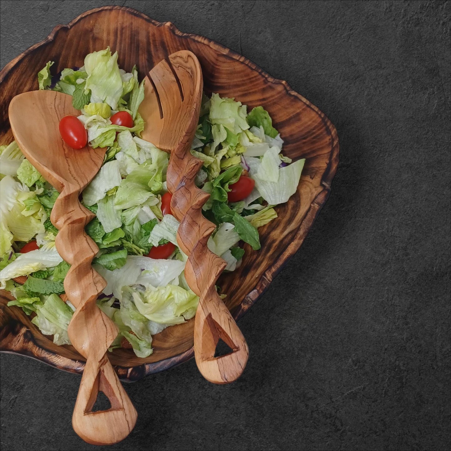 Twisted Olivewood Salad Servers | Sustainable Chef Gift | Housewarming & Birthday Present | Christmas Kitchen Utensils Handmade