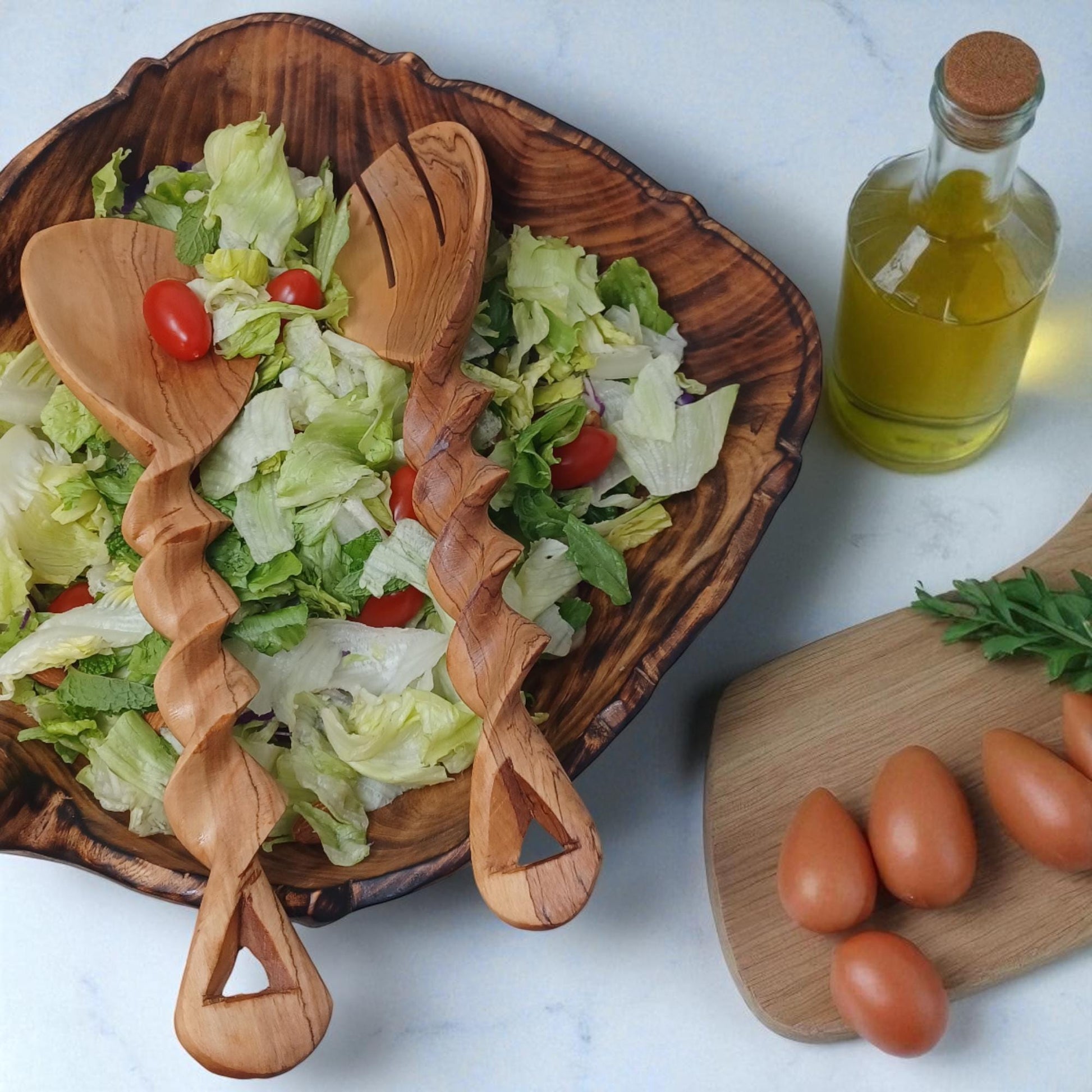 Twisted Olivewood Salad Servers | Sustainable Chef Gift | Housewarming & Birthday Present | Christmas Kitchen Utensils Handmade