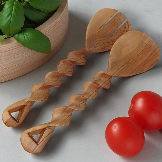 Twisted Olivewood Salad Servers | Sustainable Chef Gift | Housewarming & Birthday Present | Christmas Kitchen Utensils Handmade