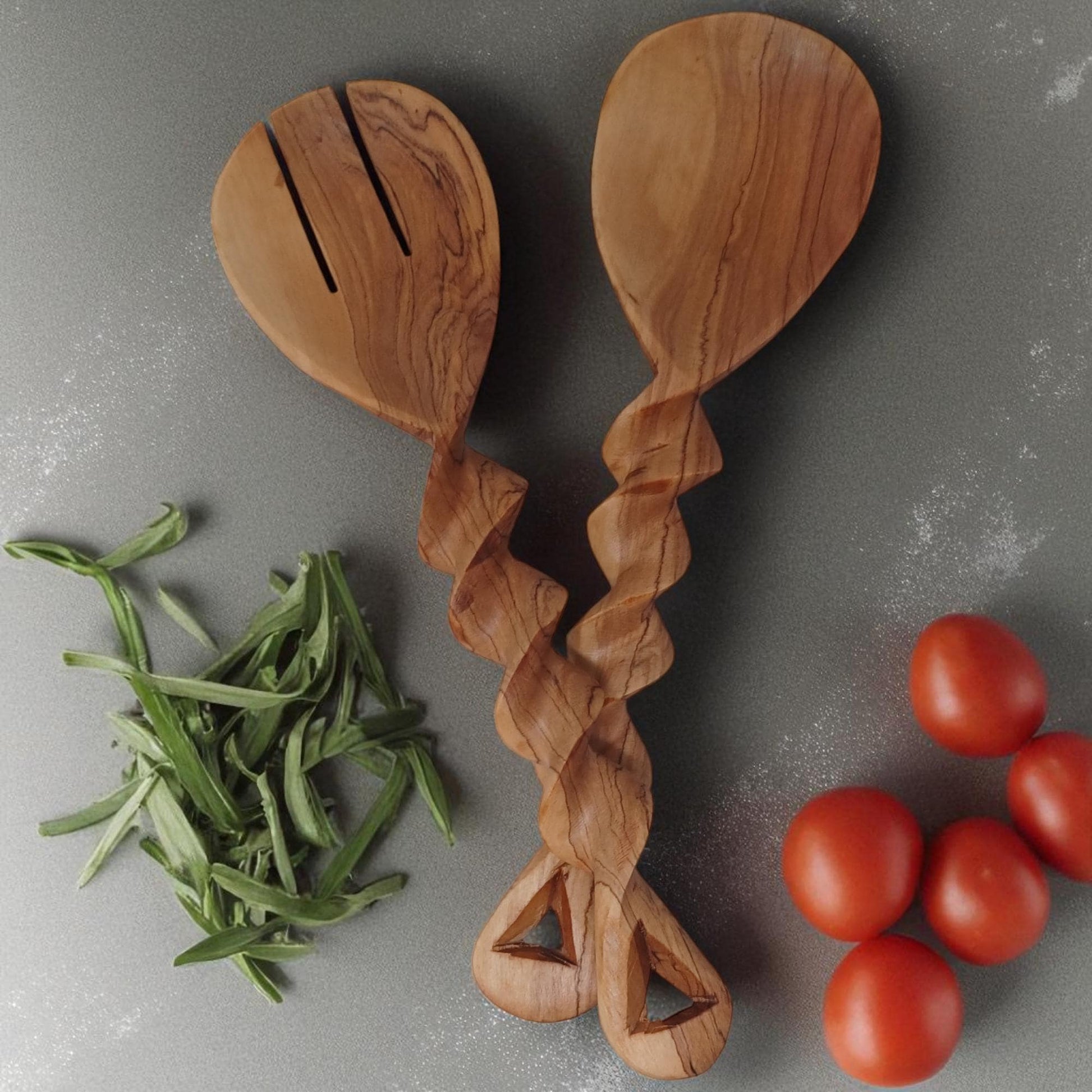 Twisted Olivewood Salad Servers | Sustainable Chef Gift | Housewarming & Birthday Present | Christmas Kitchen Utensils Handmade