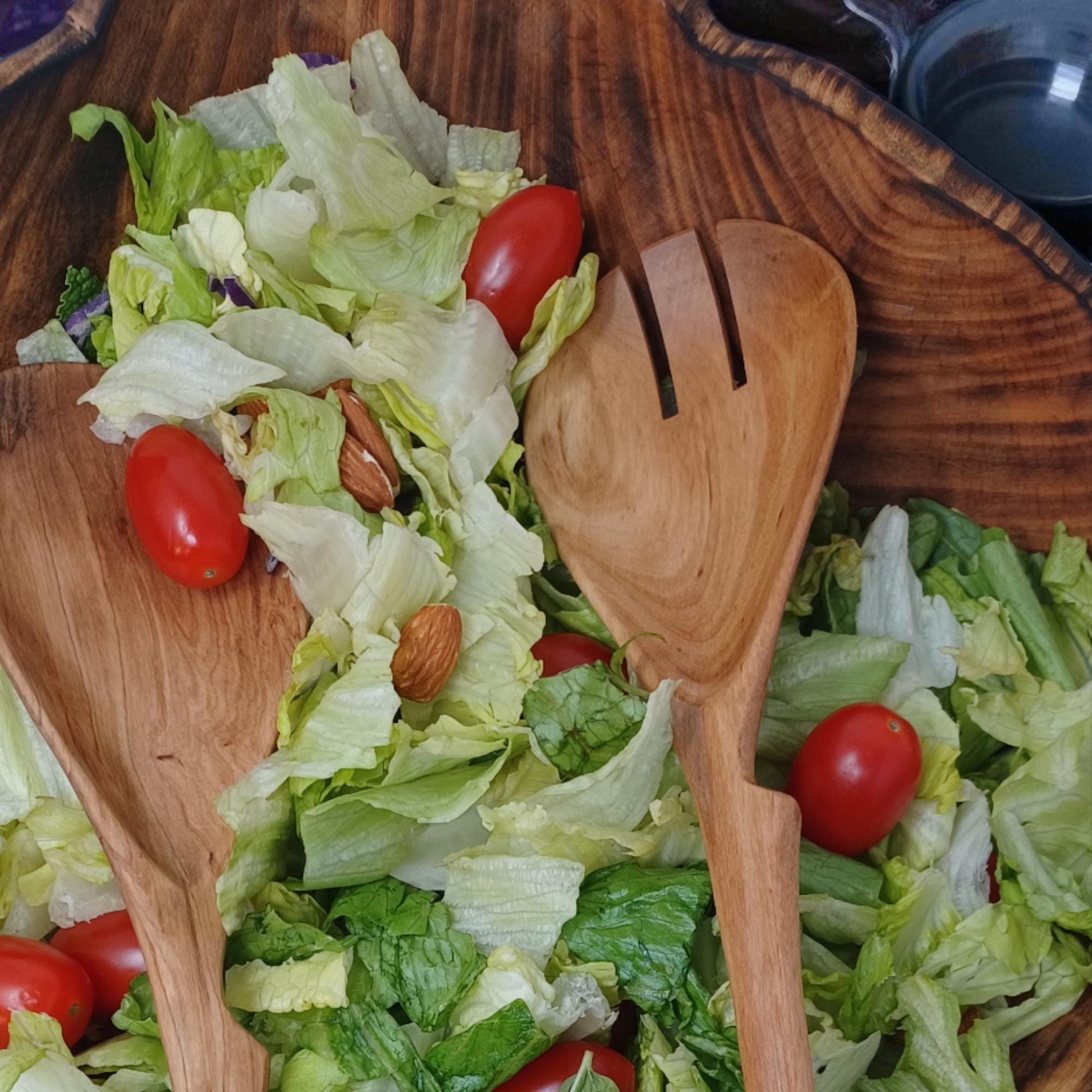 Hand Carved Olivewood Salad Servers: Rustic Kitchen Utensil Set
