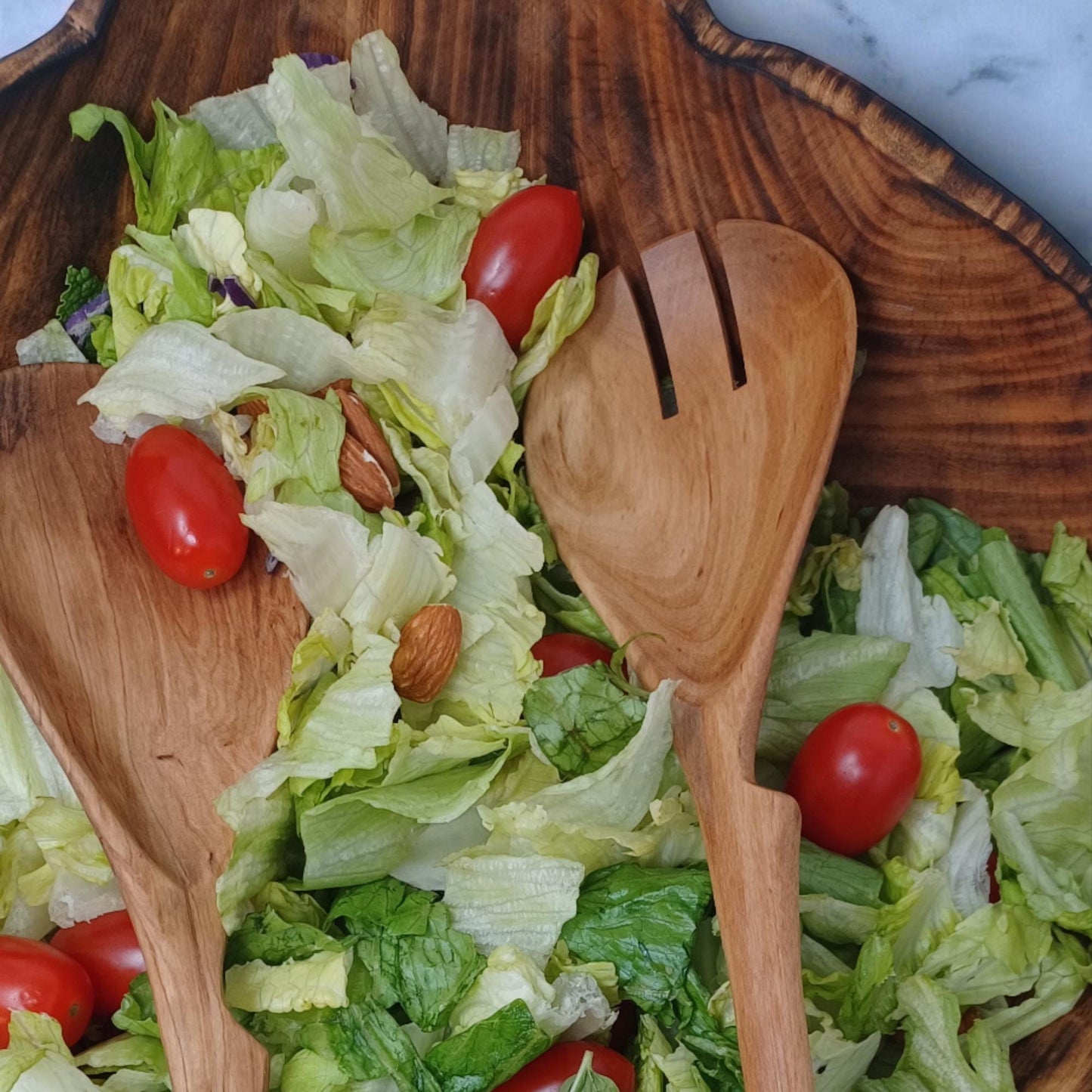 Hand Carved Olivewood Salad Servers: Rustic Kitchen Utensil Set